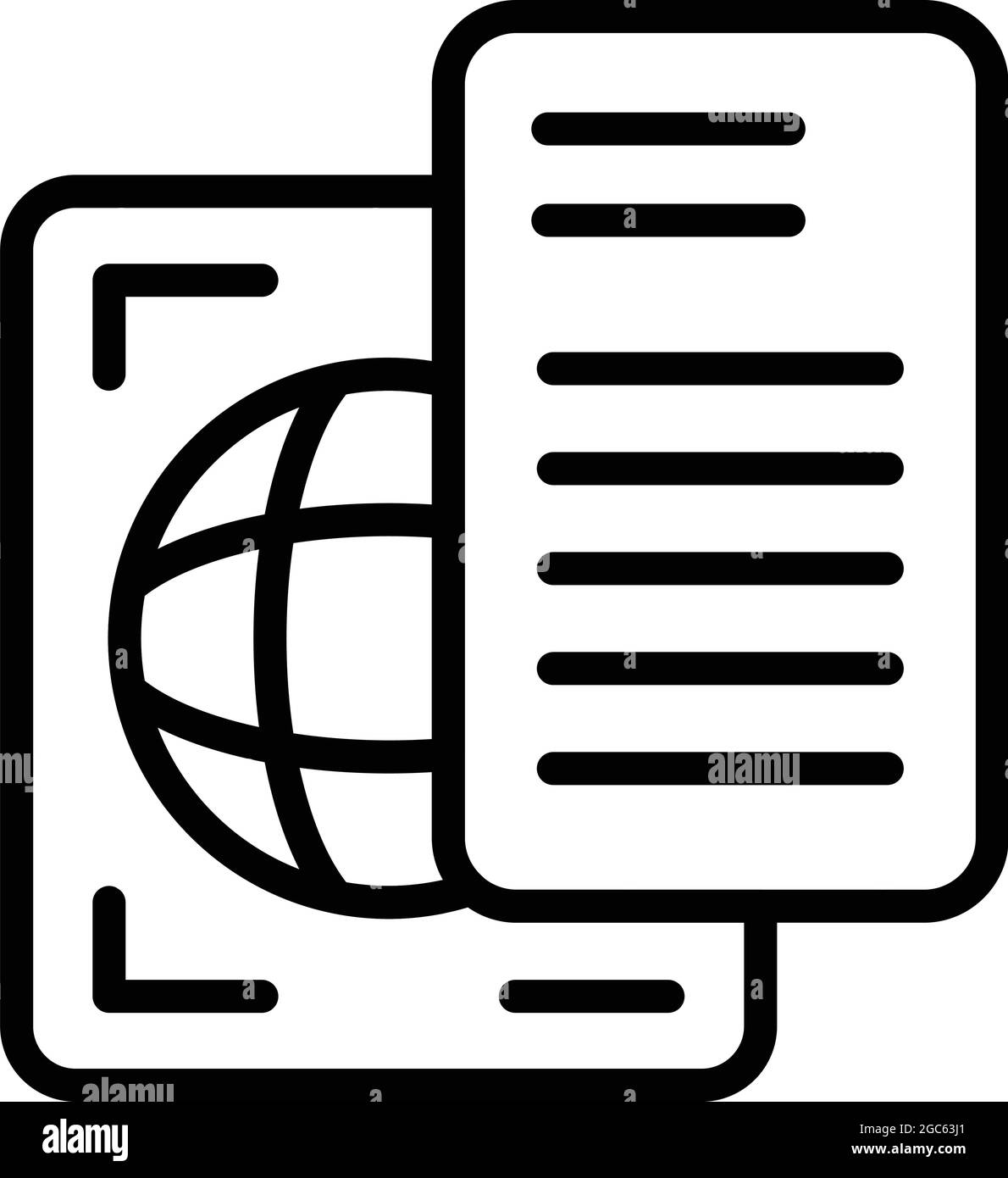 Vettore di contorno dell'icona del documento internazionale. ID passaporto Pass nazionale Illustrazione Vettoriale