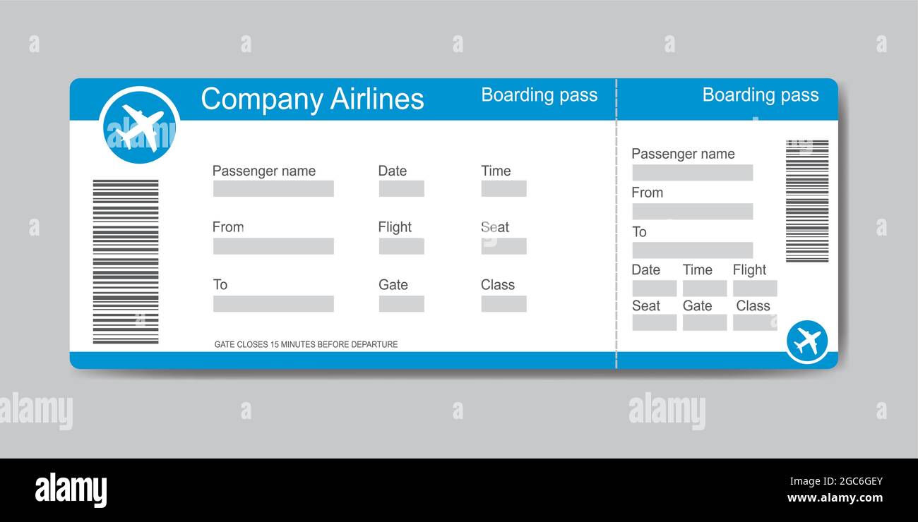 Modello carta d'imbarco, biglietto aereo, posto vuoto per testo,  illustrazione vettoriale piatta Immagine e Vettoriale - Alamy