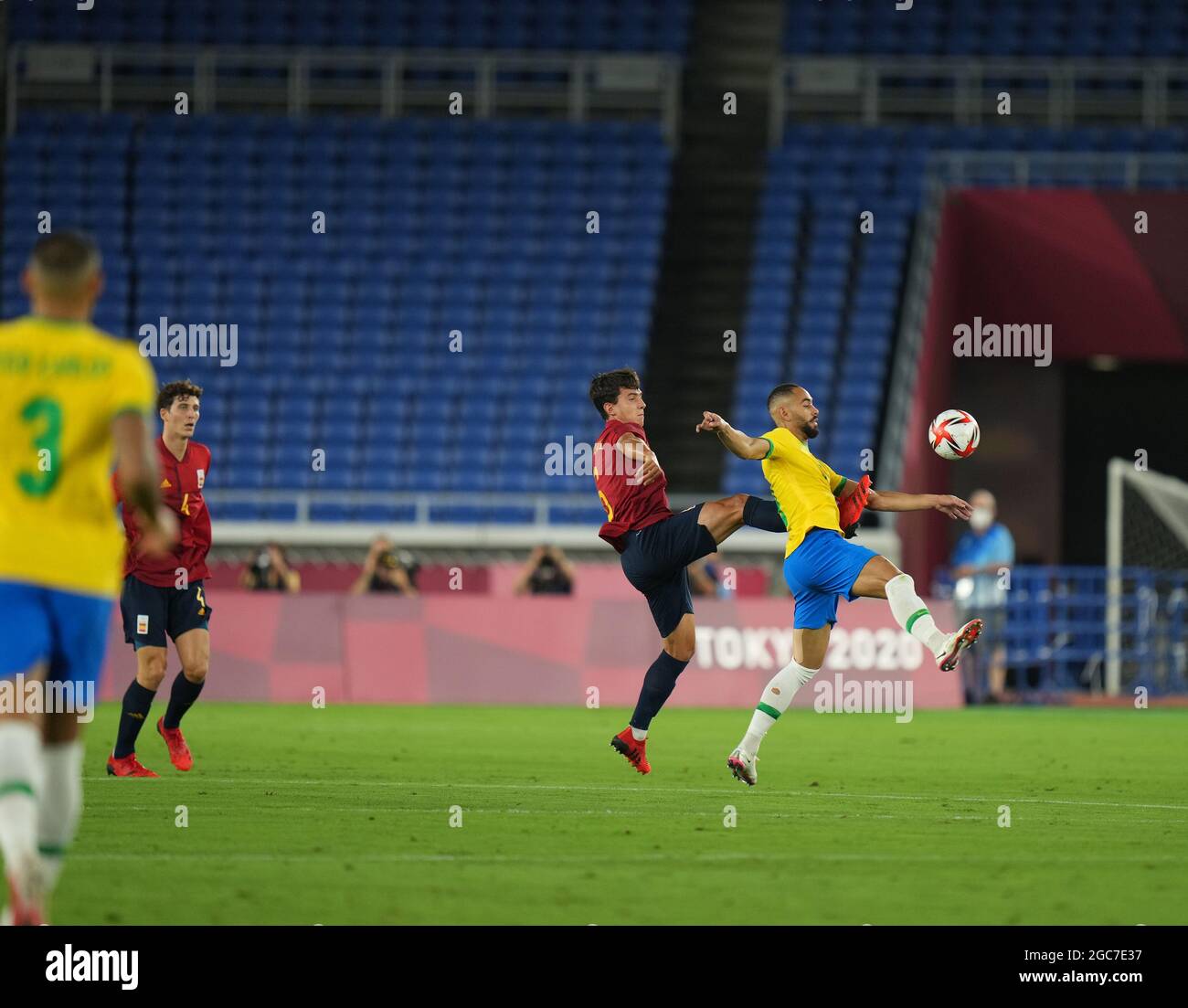 Tokyo, Giappone. 07 agosto 2021. 7 agosto 2021; Stadio Internazionale Yokohama, Yokohama, Prefettura di Kanagawa, Giappone; Tokyo 2020 Olymoic Summer Games, finale di calcio, Brasile, contro Spagna; Credit: Action Plus Sports Images/Alamy Live News Foto Stock