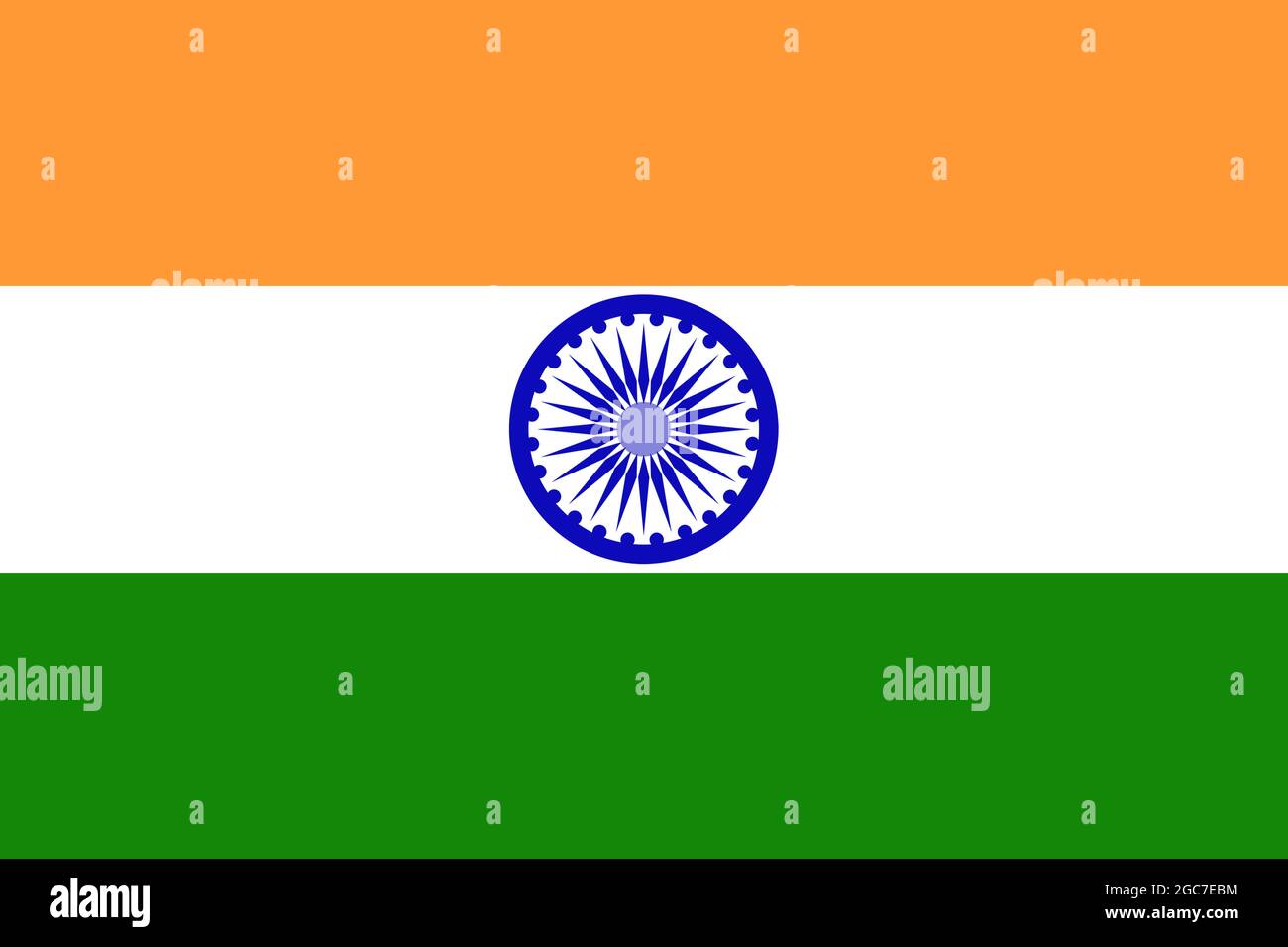 Bandiera dell'India, colori ufficiali e proporzione corretta. Bandiera nazionale dell'India. Foto Stock