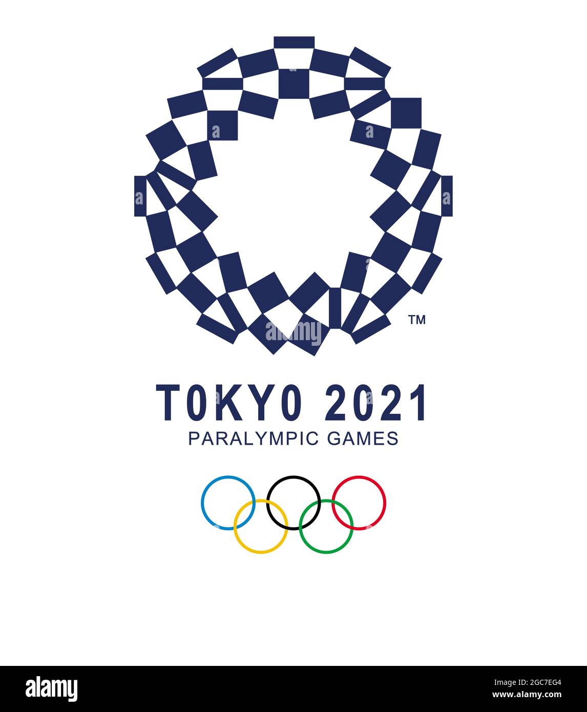 Logo ufficiale dei Giochi Olimpici estivi 2021 a Tokyo, Giappone, dal 24 luglio al 9 agosto 2021. Illustrazione di Tokyo 2021, vettore. Foto Stock