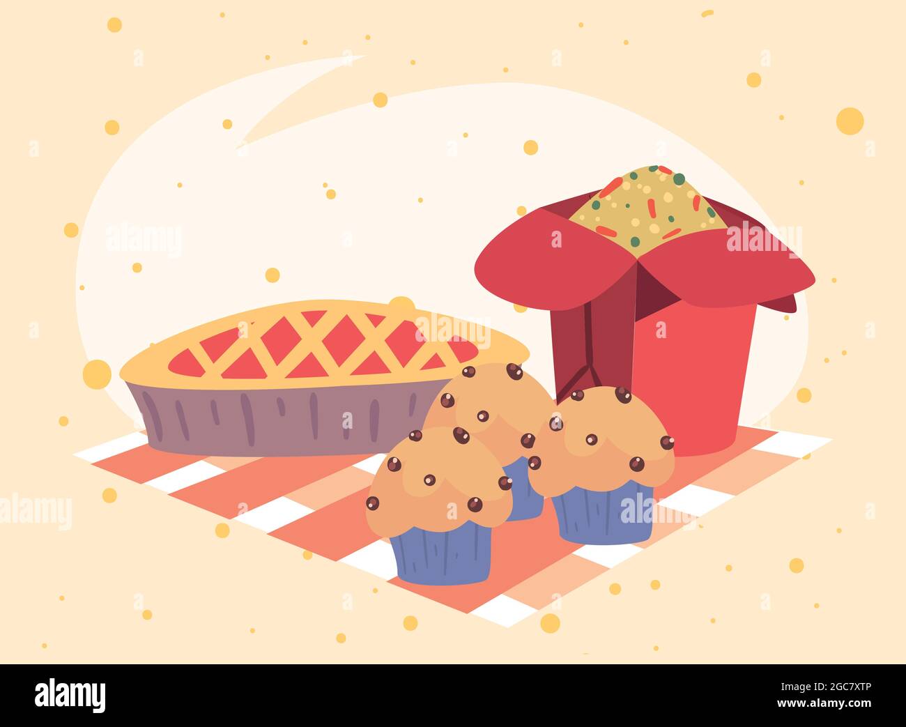 torta e cupcake con cibo cinese Illustrazione Vettoriale