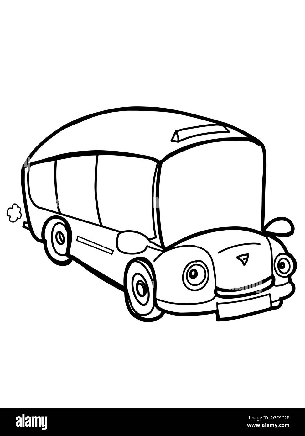 cartoon, carino scuolabus, illustrazione bianco nero colori Foto Stock