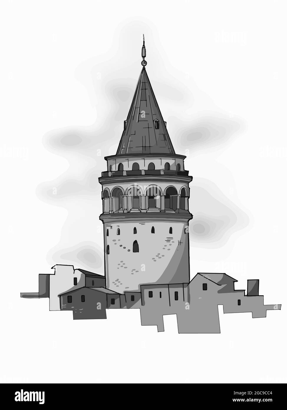 Galata torre storia illustrazione colori grigi Foto Stock