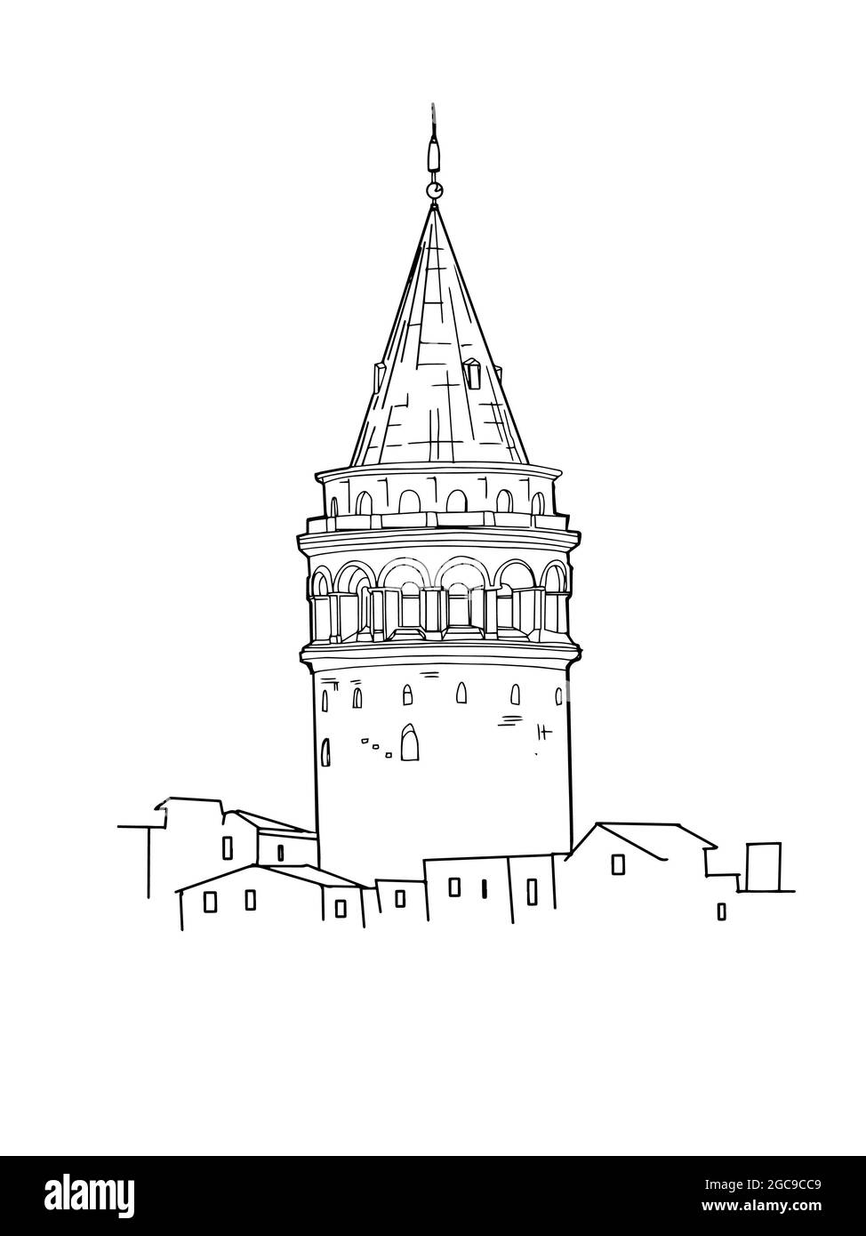 Galata torre storia illustrazione linea disegno Foto Stock