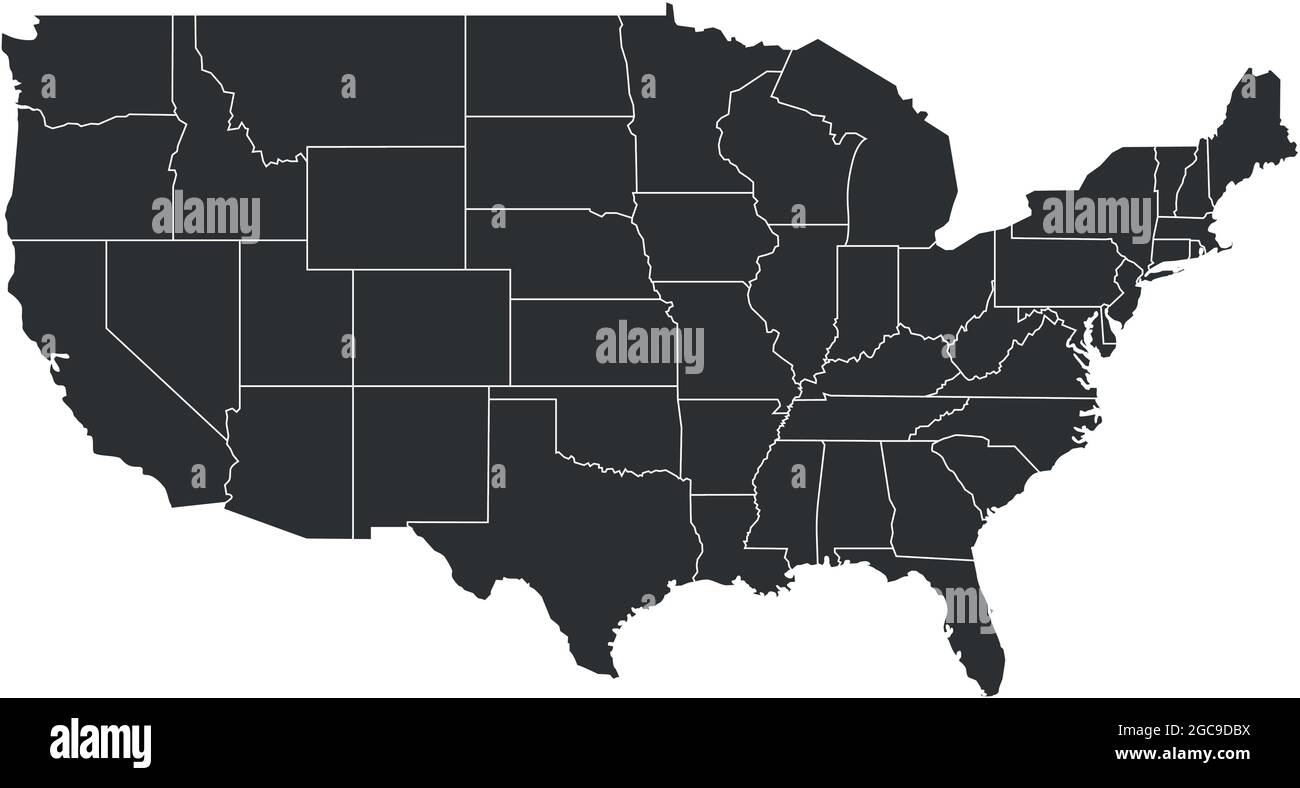 Mappa vuota degli Stati Uniti d'America con stati isolati su sfondo bianco. USA sfondo mappa. Illustrazione vettoriale eps 10 Illustrazione Vettoriale