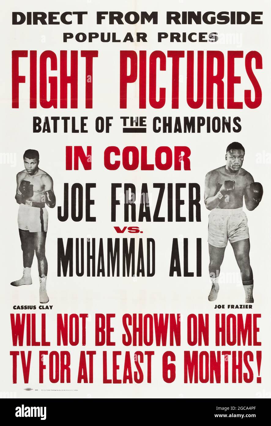 Poster dello sport d'epoca – Joe Frazier vs. Muhammad Ali titolo lotta, 1971, Fight Pictures, Battle of the Champions. Foto Stock