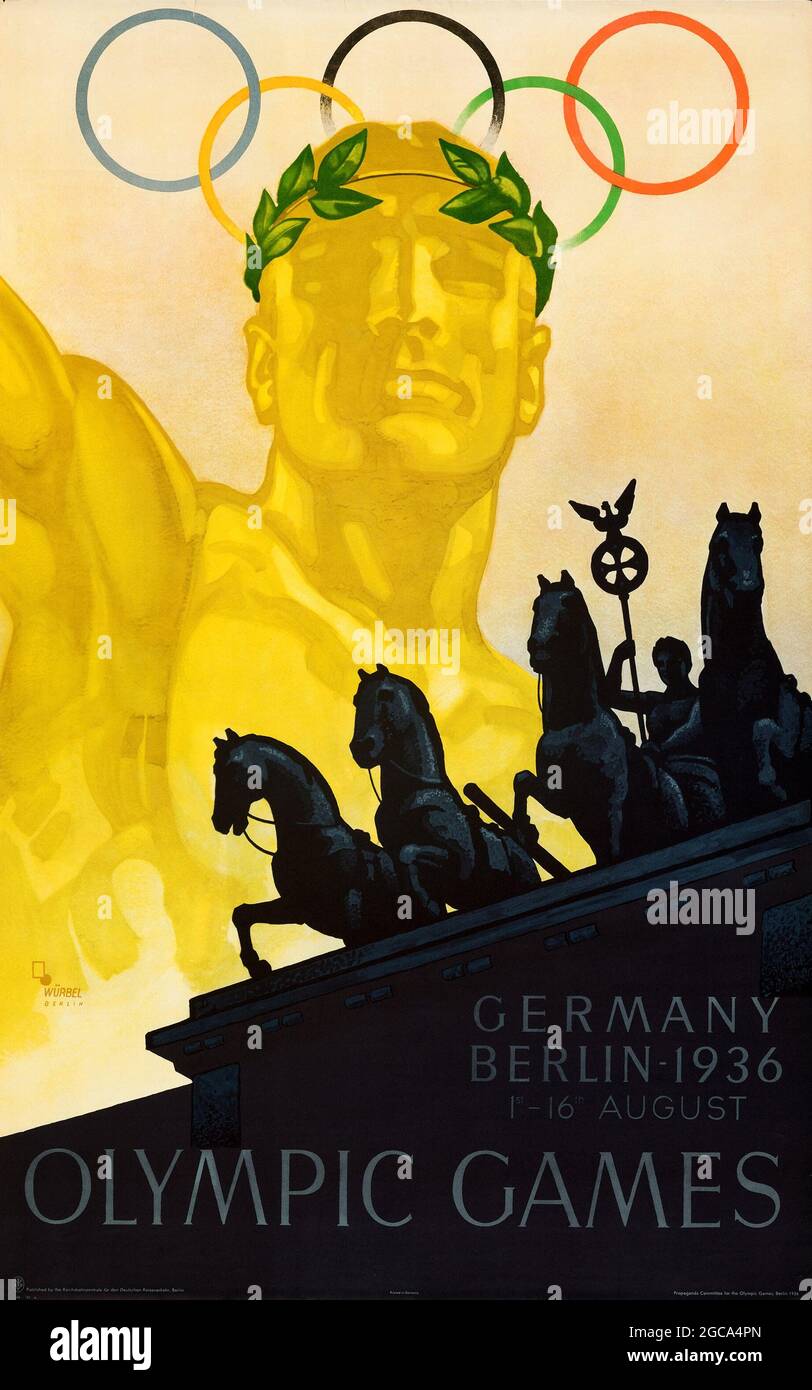 Poster delle Olimpiadi estive d'epoca Sport 1936 Giochi olimpici Berlino Germania – Franz Würbel (artista) Foto Stock