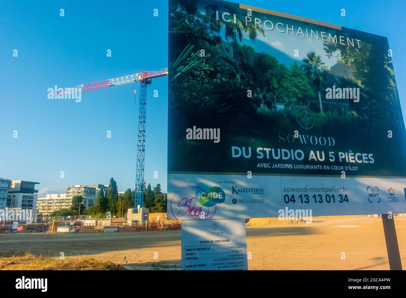 Montpellier, Francia, nuovo sito di costruzione Sign in 'Pablo Pi-casso' Area, Foto Stock
