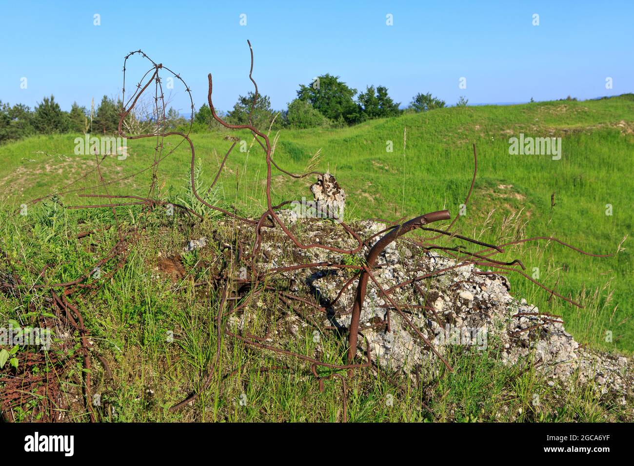 Filo spinato alle rovine di Fort Vaux (Fort de Vaux) in Vaux-Devant-Damloup (Mosa), Francia Foto Stock