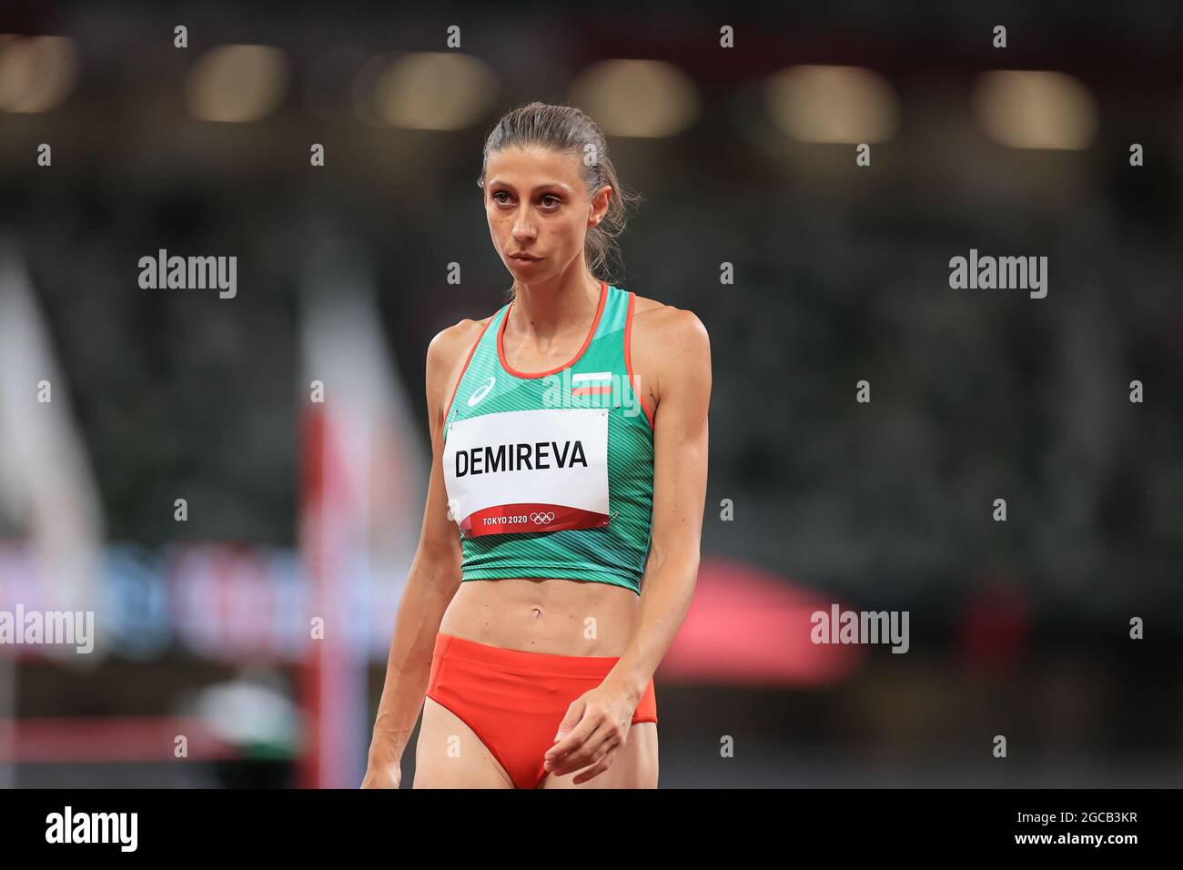 Tokyo, Giappone. 7 agosto 2021. Mirela DEMIREVA (BUL) Atletica : finale di salto in alto per le donne durante i Giochi Olimpici di Tokyo 2020 allo Stadio Nazionale di Tokyo, Giappone . Credit: AFLO SPORT/Alamy Live News Foto Stock