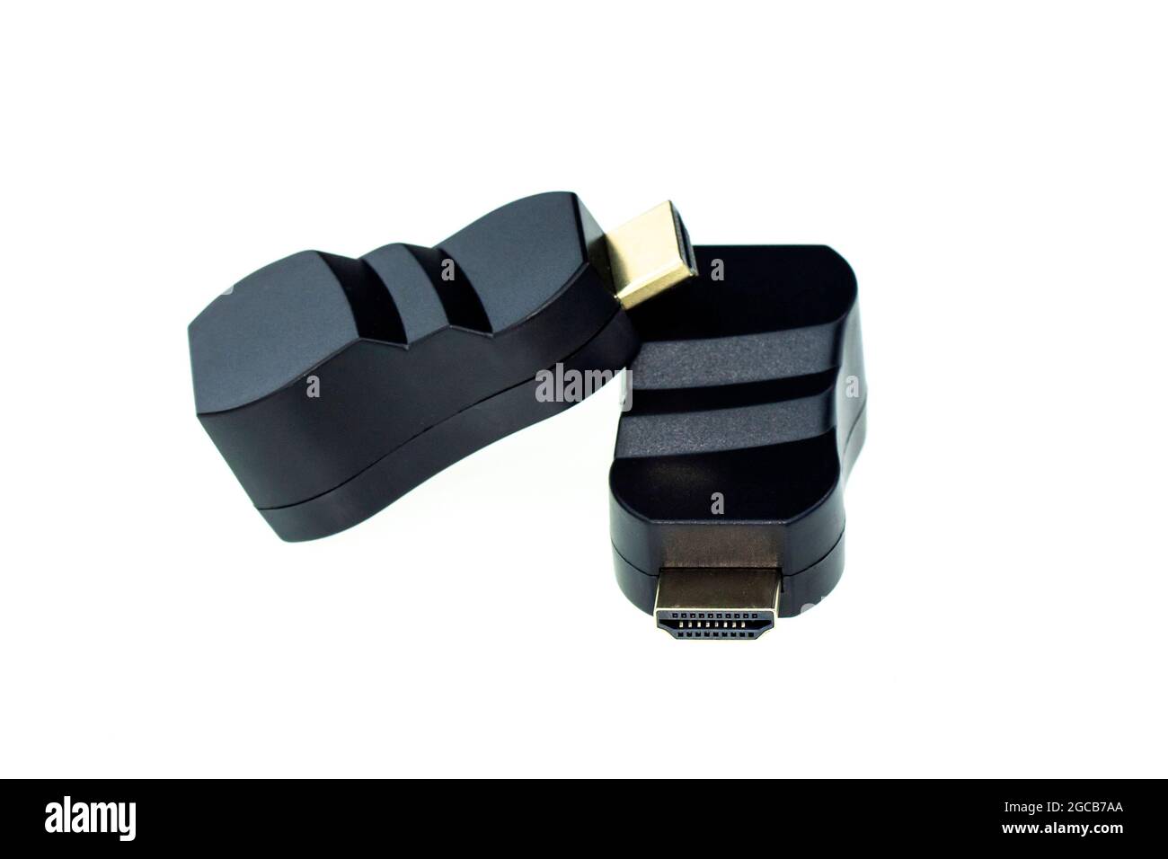 Immagine dell'extender HDMI sul computer dell'adattatore Internet lan di rete isolato su sfondo bianco. Hardware del computer. Foto Stock