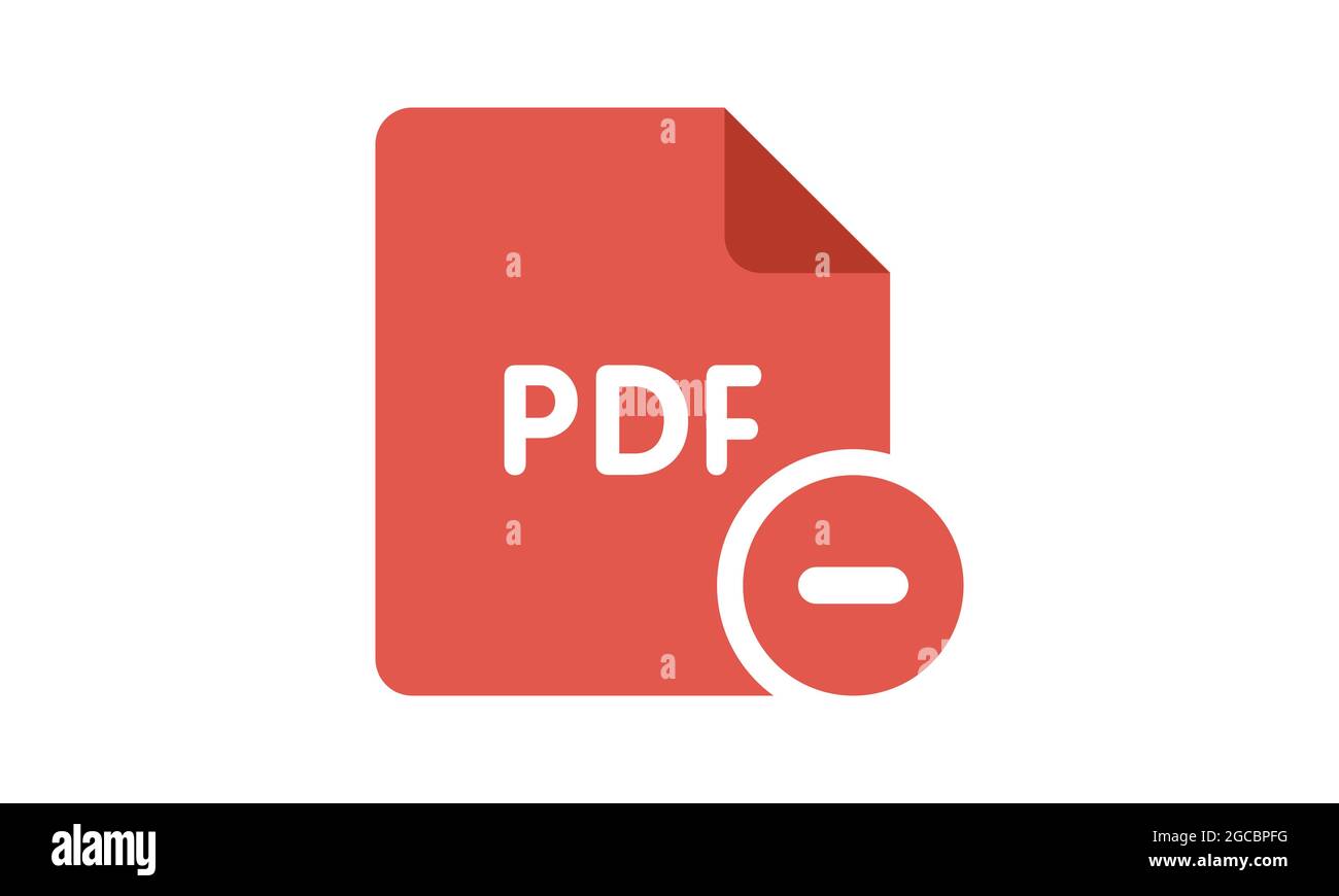 Icona del documento PDF, estensione pdf, icona del formato file con il segno di annullamento. Icona del documento PDF e simbolo di chiusura, eliminazione e rimozione Illustrazione Vettoriale