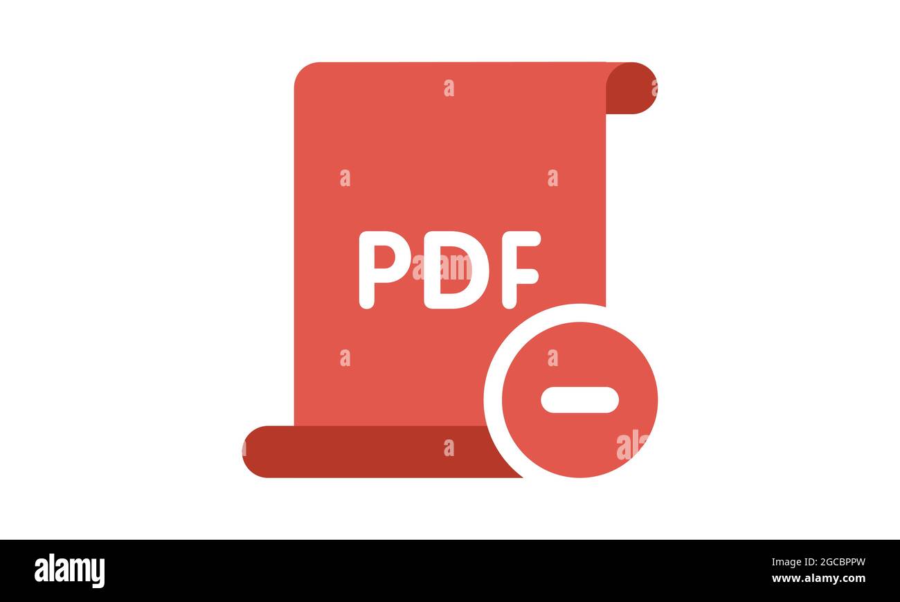 Icona del documento PDF, estensione pdf, icona del formato file con il segno di annullamento. Icona del documento PDF e simbolo di chiusura, eliminazione e rimozione Illustrazione Vettoriale