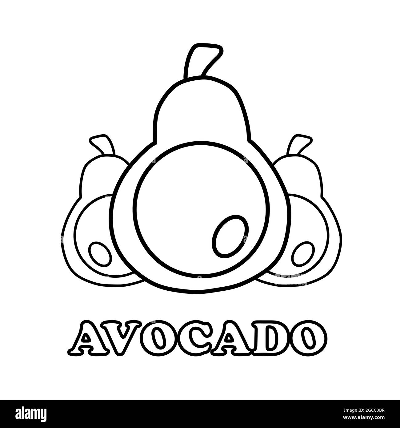 pagina da colorare di frutta avocado. pagina da colorare di cibo sano per i bambini su sfondo bianco Foto Stock