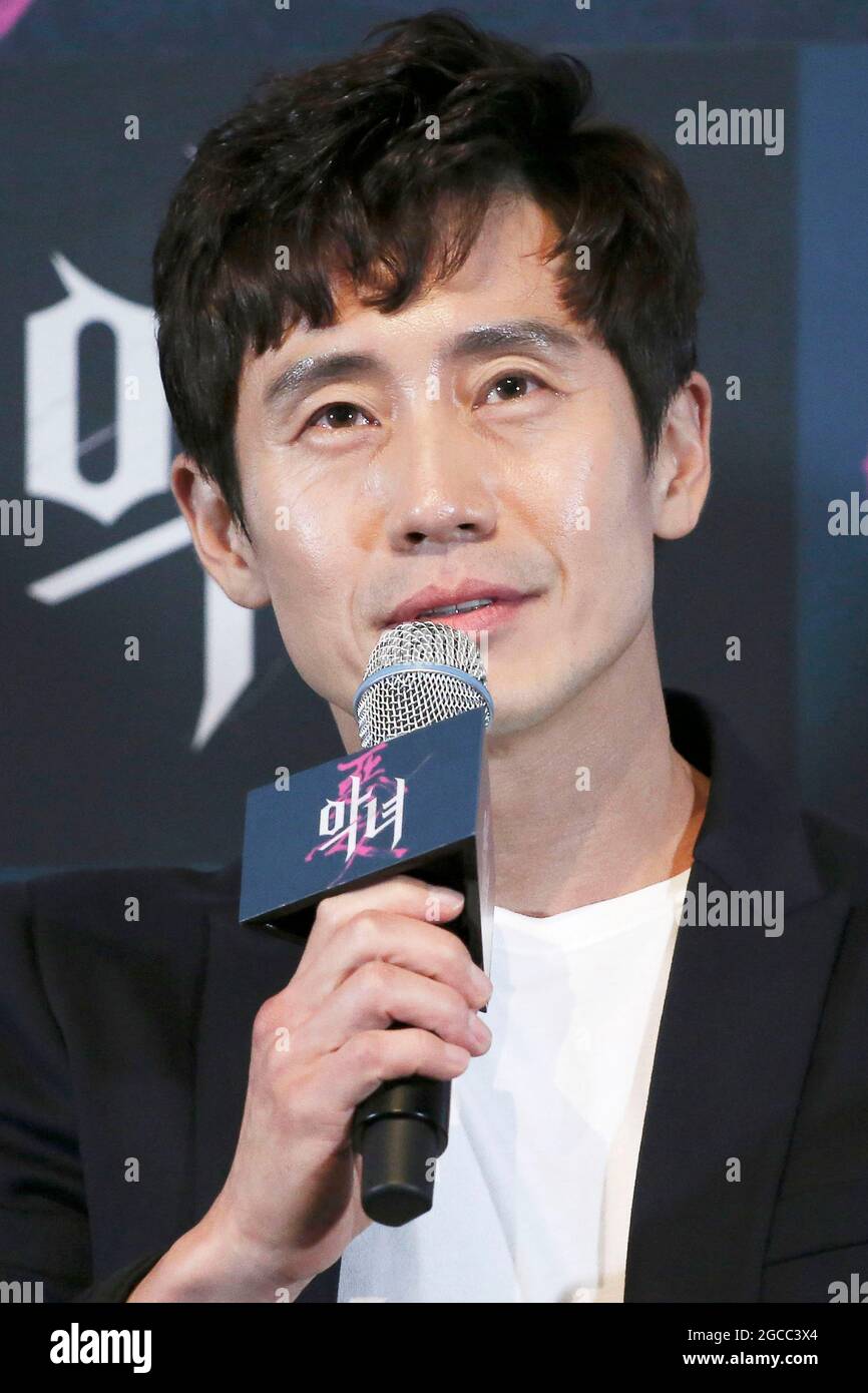 L'attore Shin ha Gyun partecipa al loro nuovo film 'Villainess' prima al teatro di Seoul, Corea del Sud. Foto Stock
