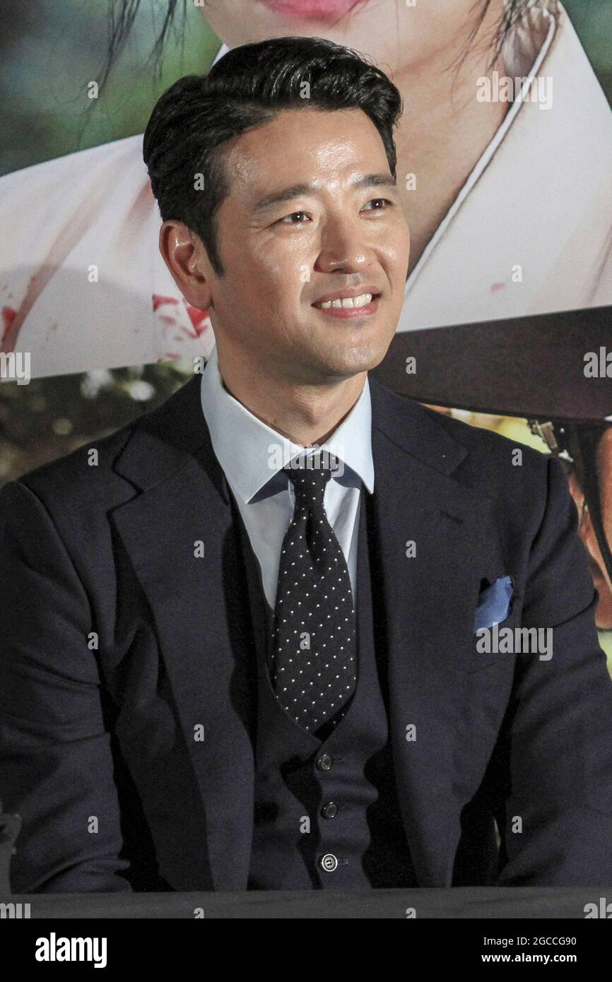 L'attore Bae Soo Bin partecipa alla vetrina durante il loro nuovo film GUERRIERI DELL'ALBA media show case a Seoul, Corea del Sud. Foto Stock