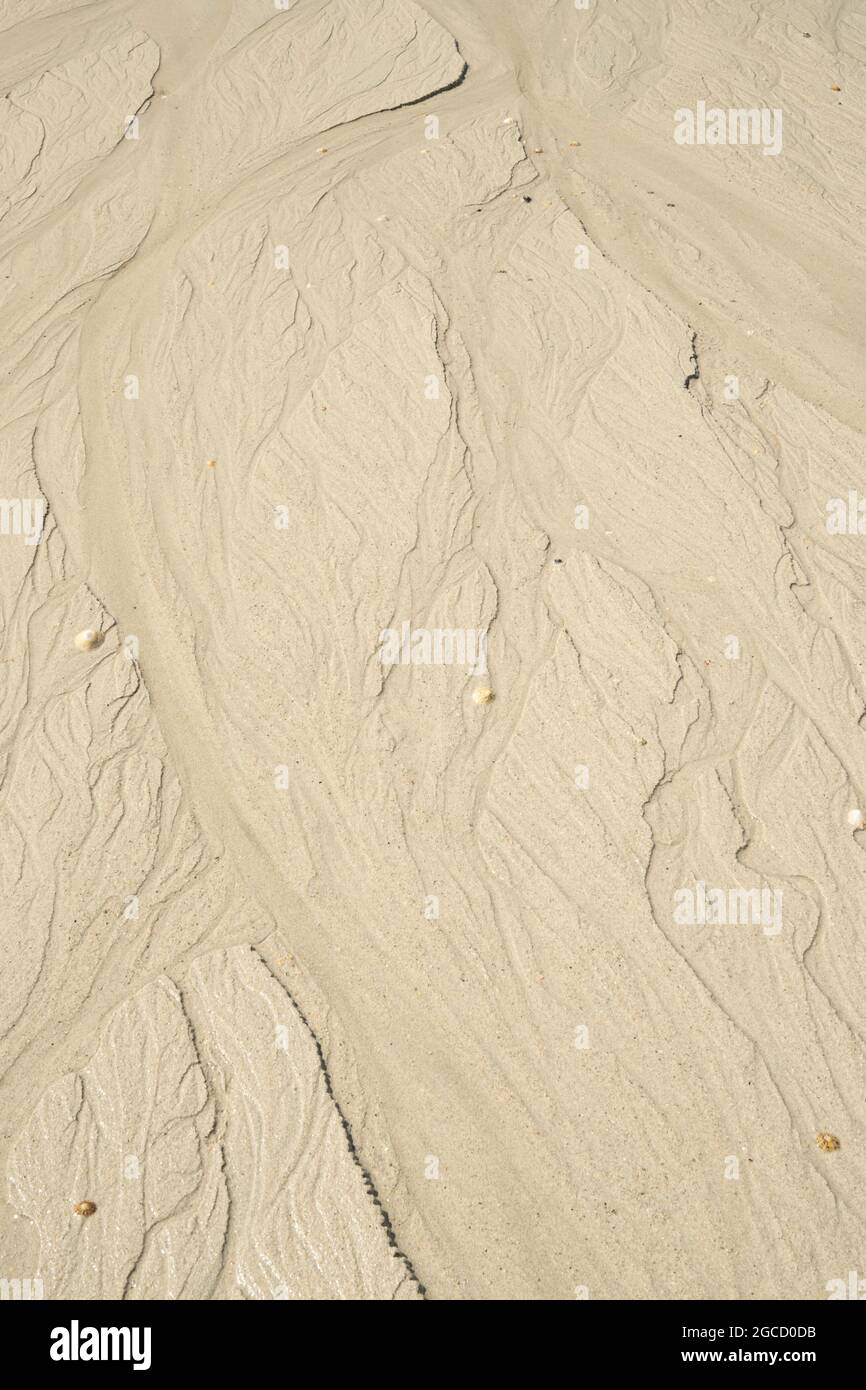 Motivi naturali creati dall'erosione dell'acqua nella sabbia bagnata sulla spiaggia scozzese Foto Stock