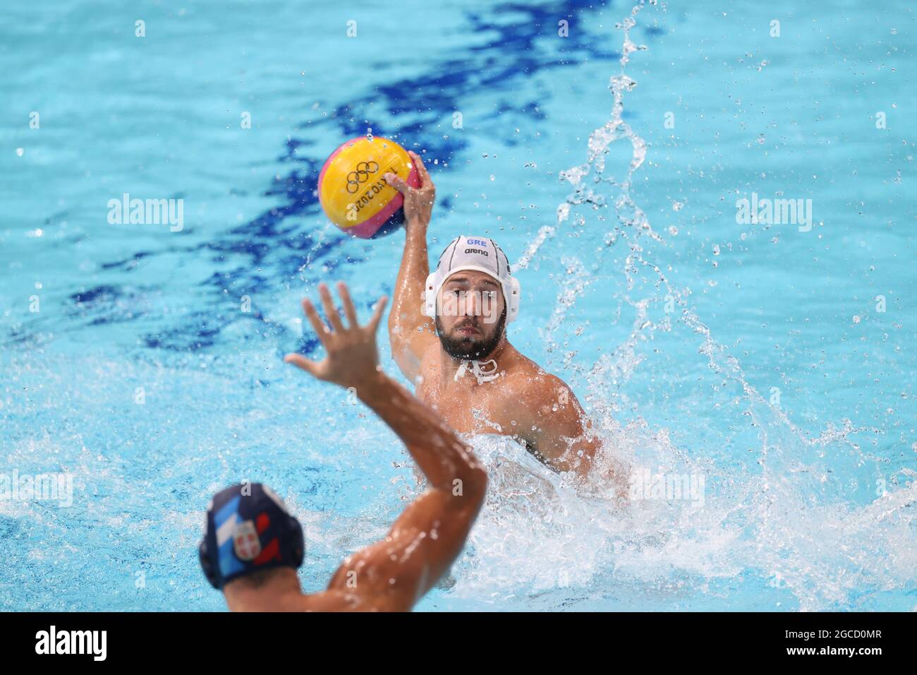 VLACHOPOULOS Angelos (GRE), 8 AGOSTO 2021 - Polo d'acqua : Medaglia d'oro maschile tra la Grecia 10 - 13 Serbia durante le Olimpiadi di Tokyo 2020 al Tatsumi Water Polo Center di Tokyo, Giappone. (Foto di AFLO SPORT) Foto Stock