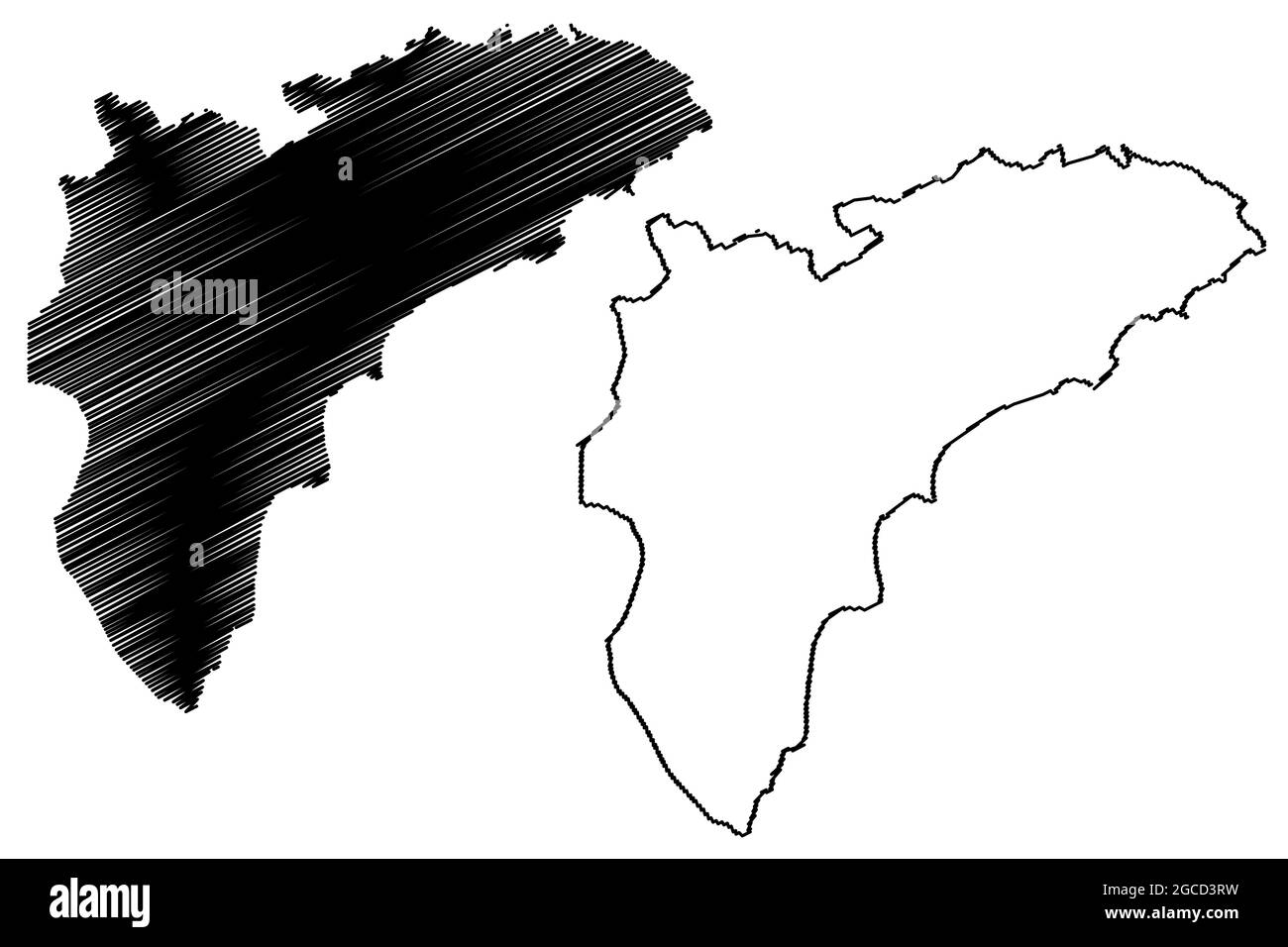 Provincia di Alicante (Regno di Spagna, Comunità autonoma Valenciana) mappa vettoriale illustrazione, abbozzare mappa Alacant Illustrazione Vettoriale
