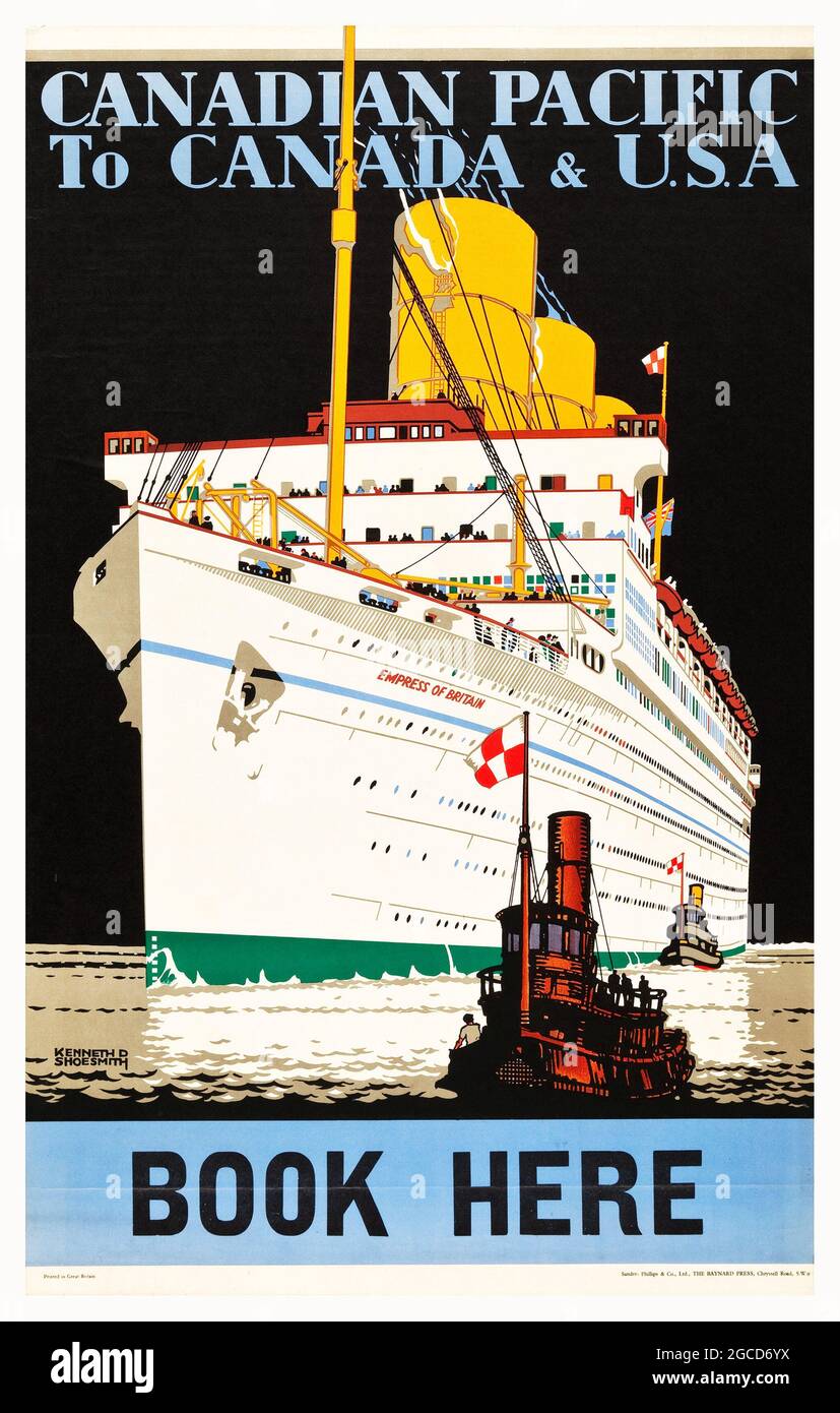 Poster di viaggio del Pacifico canadese (c.1933). "To Canada & U.S.A." artista: Kenneth Denton Shoesmith (1890-1939). Foto Stock