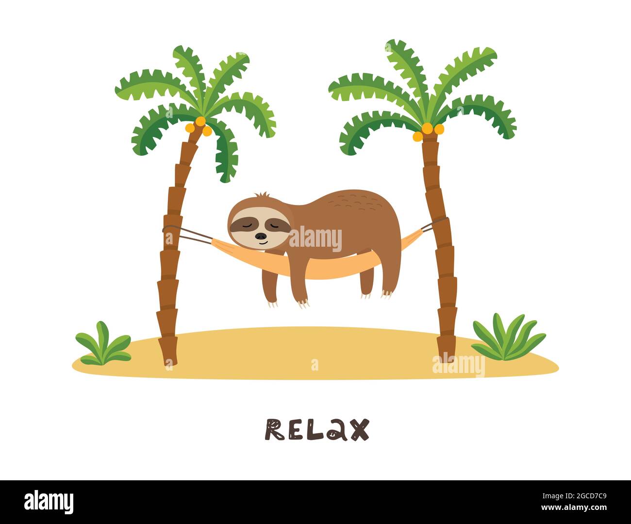 Il piano di Cartoon sta dormendo in amaca sotto le palme. Illustrazione del vettore dell'ora legale. Illustrazione Vettoriale