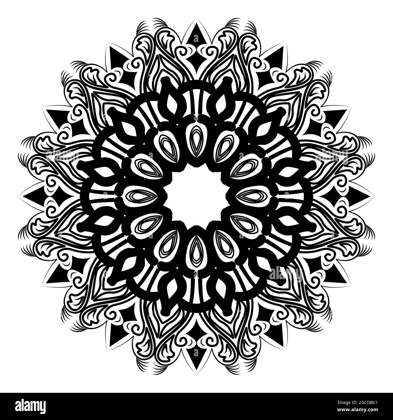 mandala round yoga orientale motivo astratto elemento di design e illustrazione nera Illustrazione Vettoriale