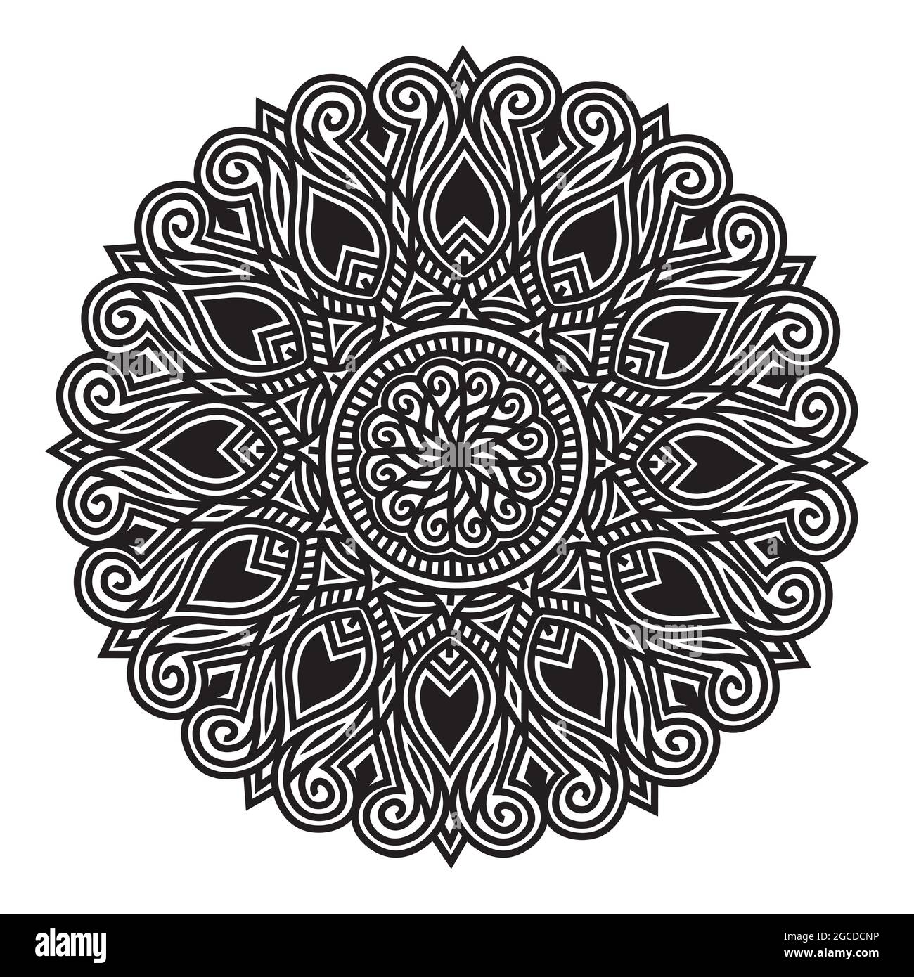 silhouette harmony mandala design con motivo tribale rotondo e motivo arabico linea d'arte Illustrazione Vettoriale