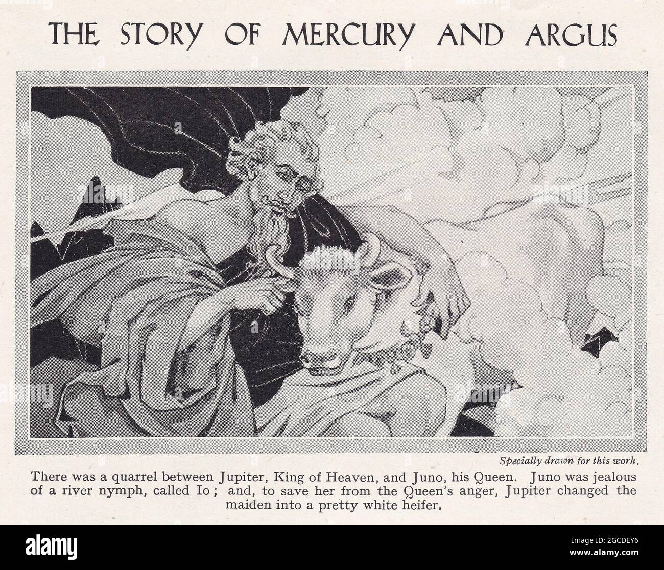 Illustrazione d'epoca della storia di Mercurio e Argus. Foto Stock