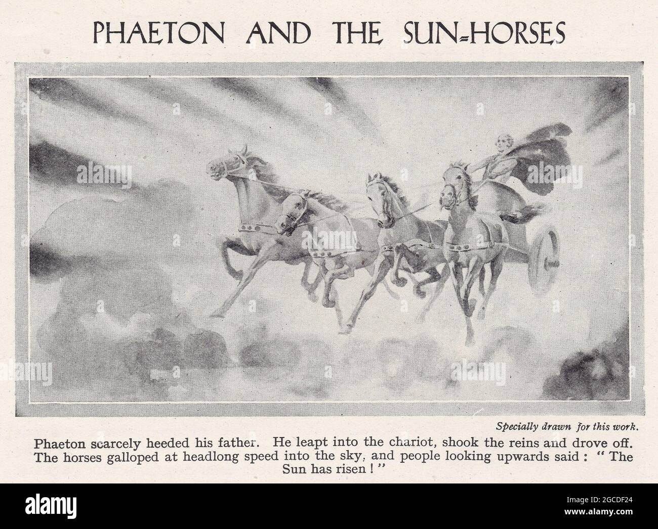 Illustrazione d'epoca di Phaeton e dei Sun-Horses. Foto Stock