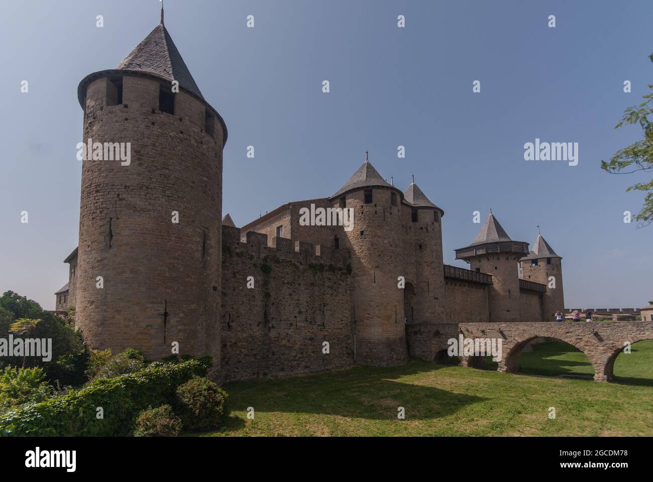 Il castello del conte fu l'ultimo rifugio all'interno della città medievale fortificata di Carcassonne Foto Stock