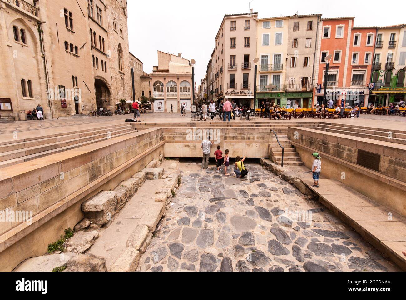 Terreno storico: Resti della Via Domitia romana a Narbonne Foto Stock