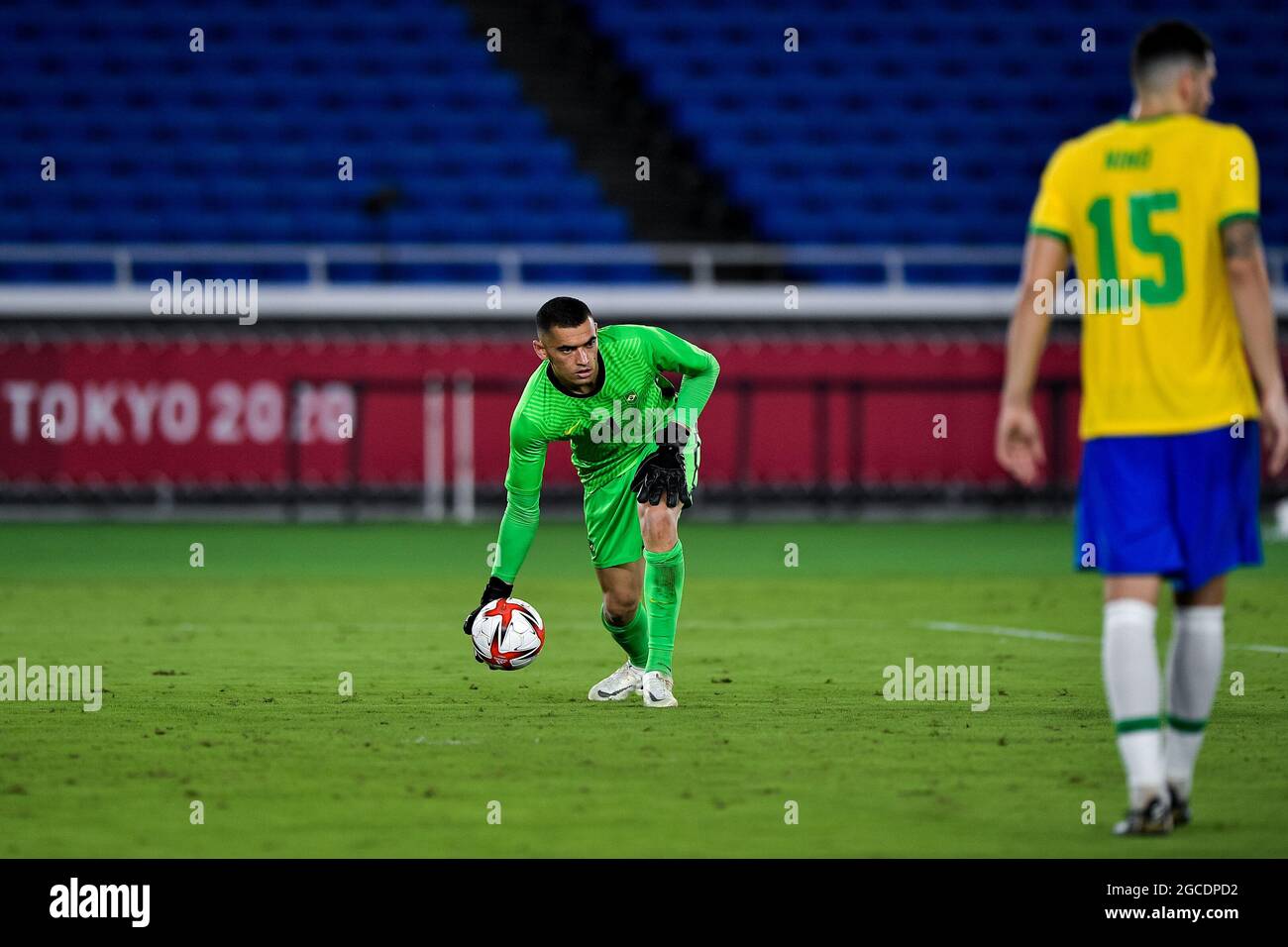 Santos del Brasile durante i Giochi Olimpici di Tokyo 2020, Football Men's Gold Medal Match tra Brasile e Spagna il 7 agosto 2021 allo Stadio Internazionale Yokohama di Yokohama, Giappone - Foto Pablo Morano / Orange Pictures / DPPI Foto Stock