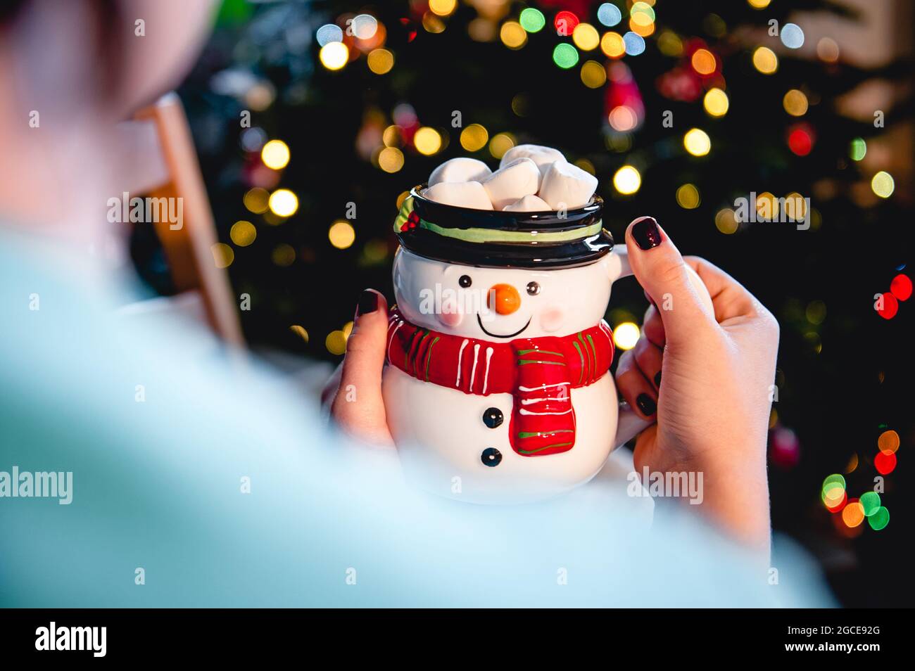 Tazza 3D Snowman xmas con cacao caldo Foto Stock