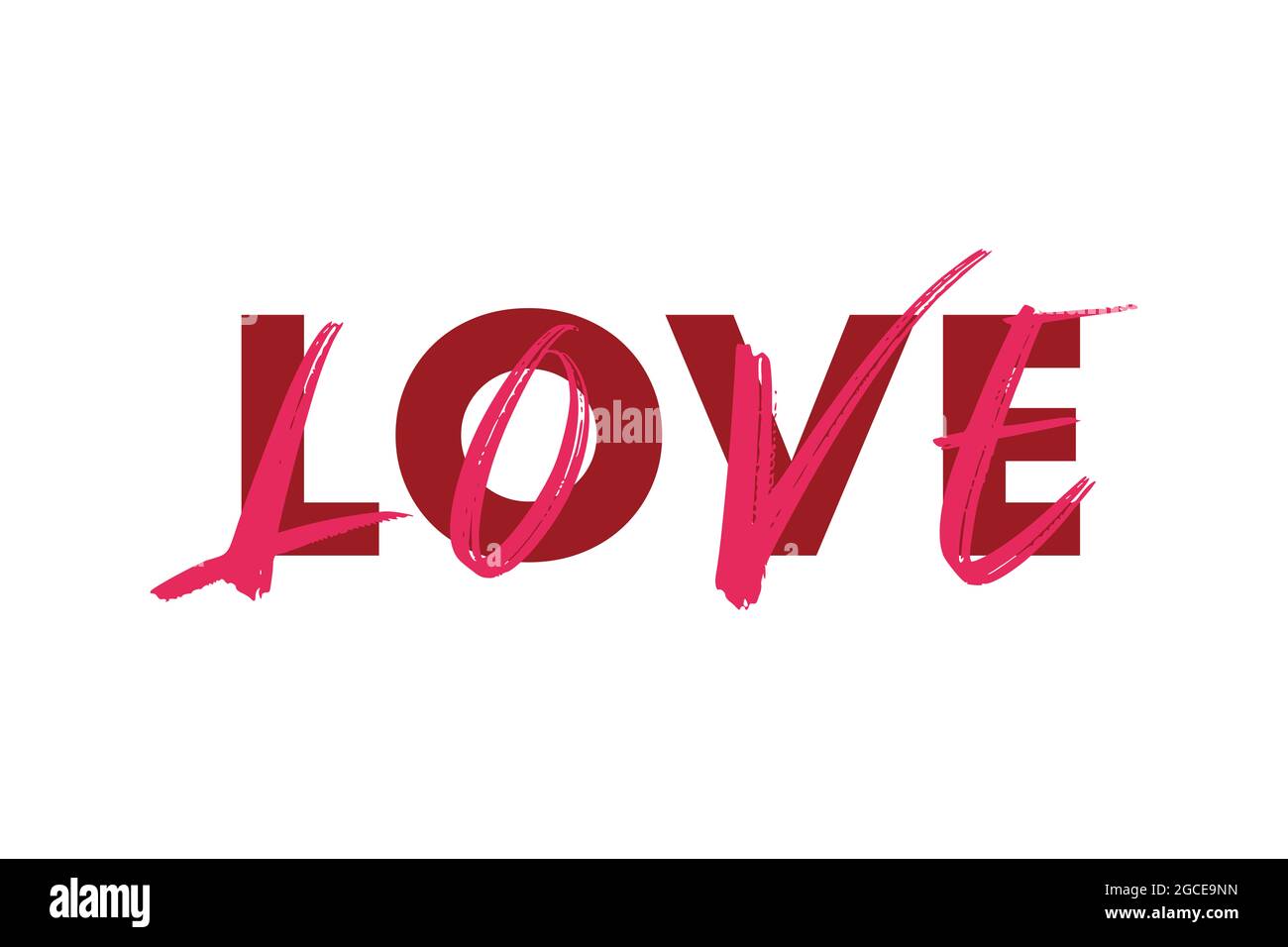 Design tipografico moderno, audace e vibrante di una parola "Amore" nei colori rosso e rosa. Grafica vettoriale urbana trendy, cool con font diversi u Foto Stock