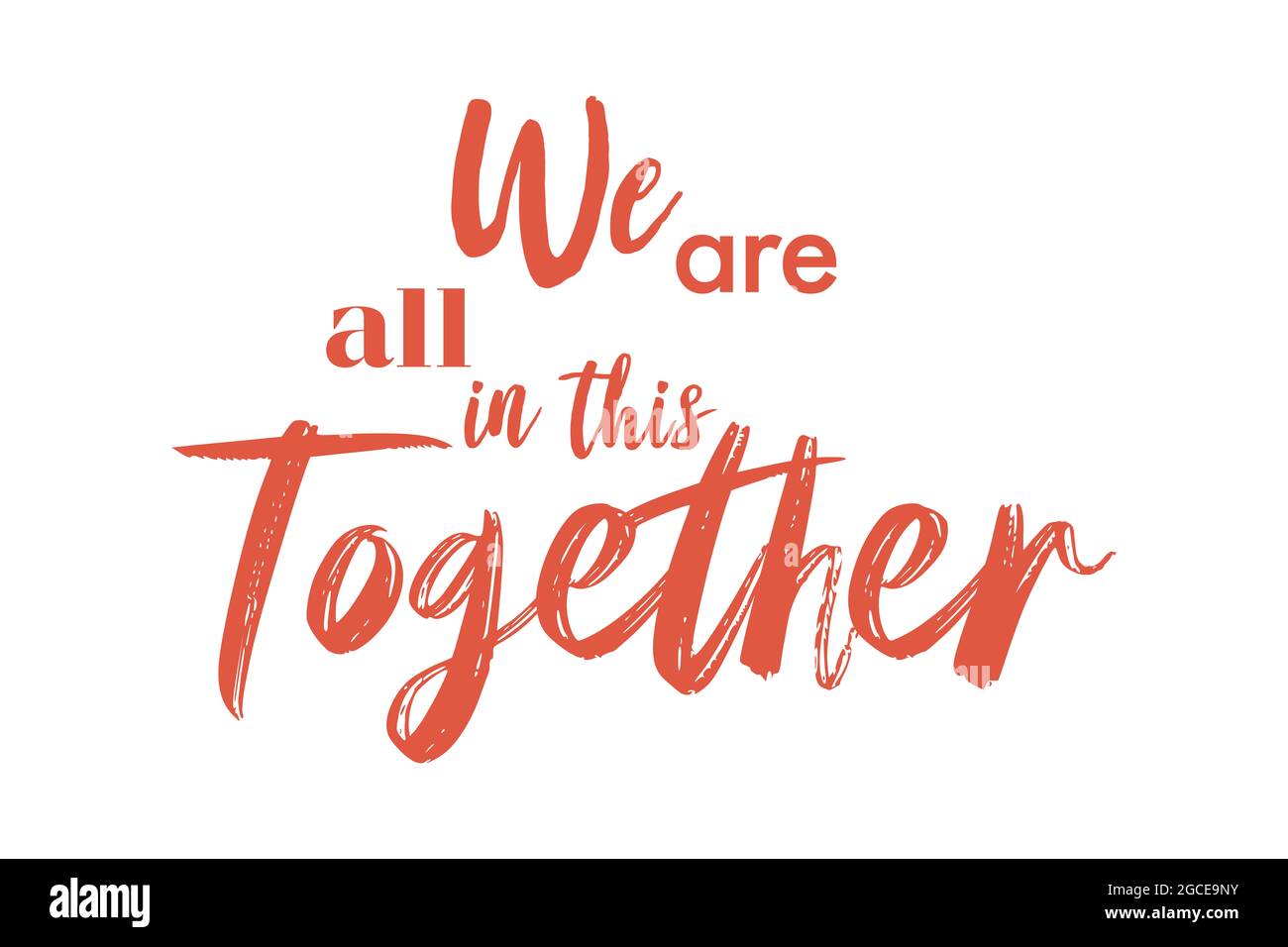 Design grafico tipografico vivace, divertente e creativo che dice "Siamo tutti insieme" in colore rosso. Grafica vettoriale moderna, urbana, trendy w Foto Stock