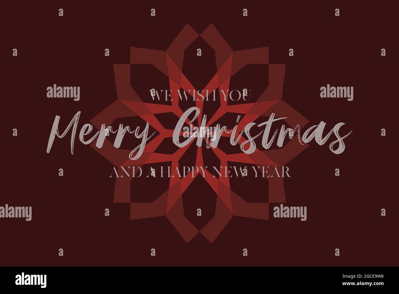 Design grafico moderno, elegante e semplice di dire 'vi auguriamo buon Natale e felice anno nuovo' in colori argento e rosso. Forme geometriche e fresche in Foto Stock