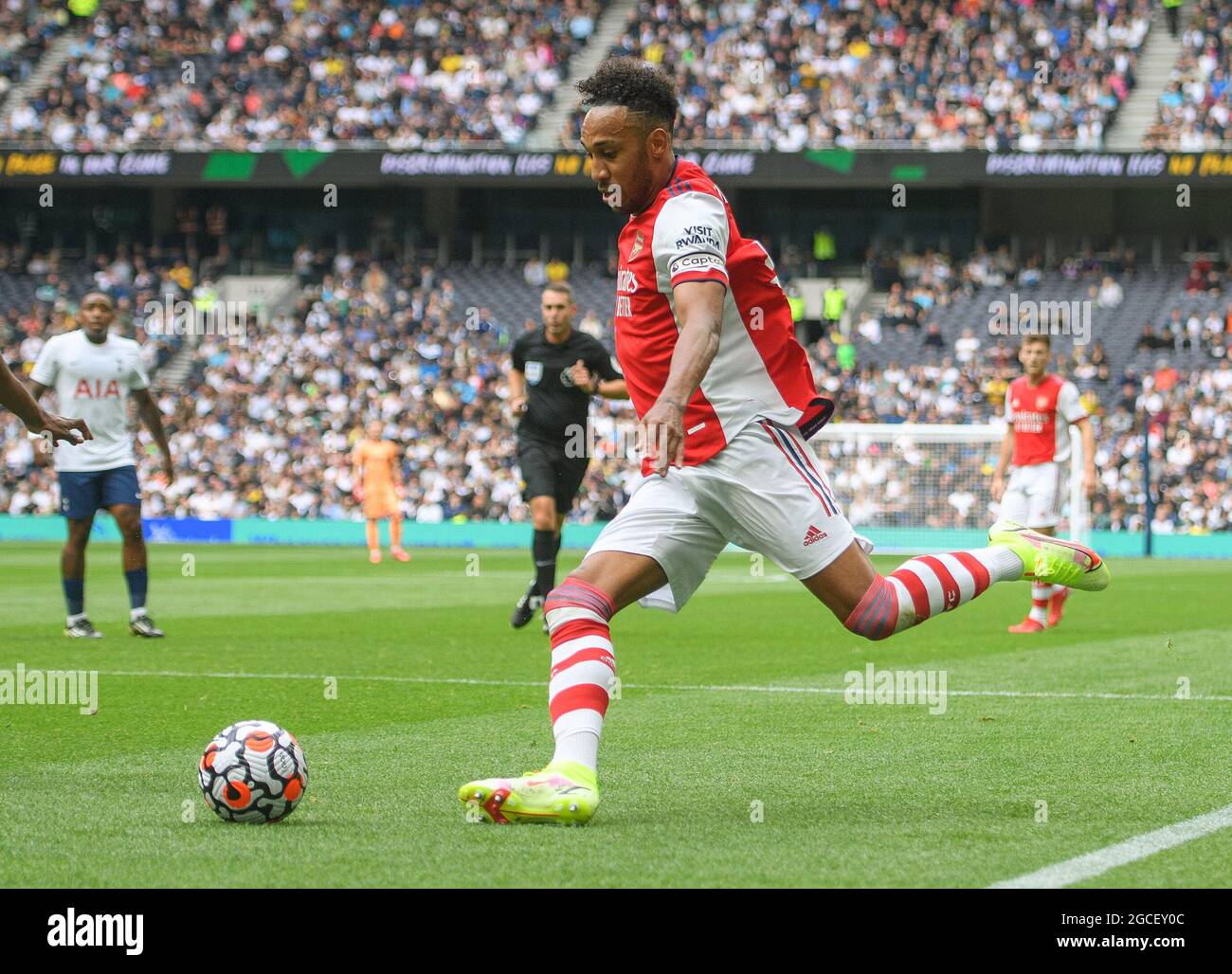 Londra, Regno Unito. 04 agosto 2021. 08 agosto 2021 -Tottenham Hotspur V Arsenal - Pre Season friendly - Tottenham Hotspur Stadium Pierre-Emerick Aubrameyang durante la partita contro Tottenham Hotspur. Credito immagine : credito: Mark Pain/Alamy Live News Foto Stock