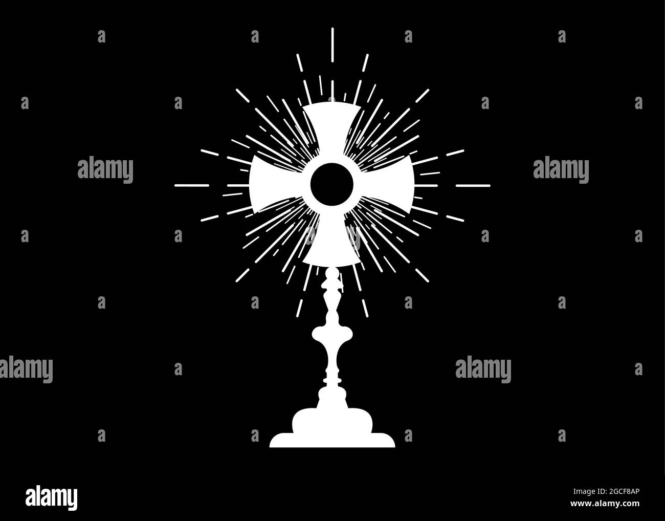 Mostruosità. Ostensorio utilizzato nelle tradizioni cattoliche, cattoliche antiche e anglicane delle cerimonie. La benedizione del Santissimo Sacramento è usata per esporre Illustrazione Vettoriale