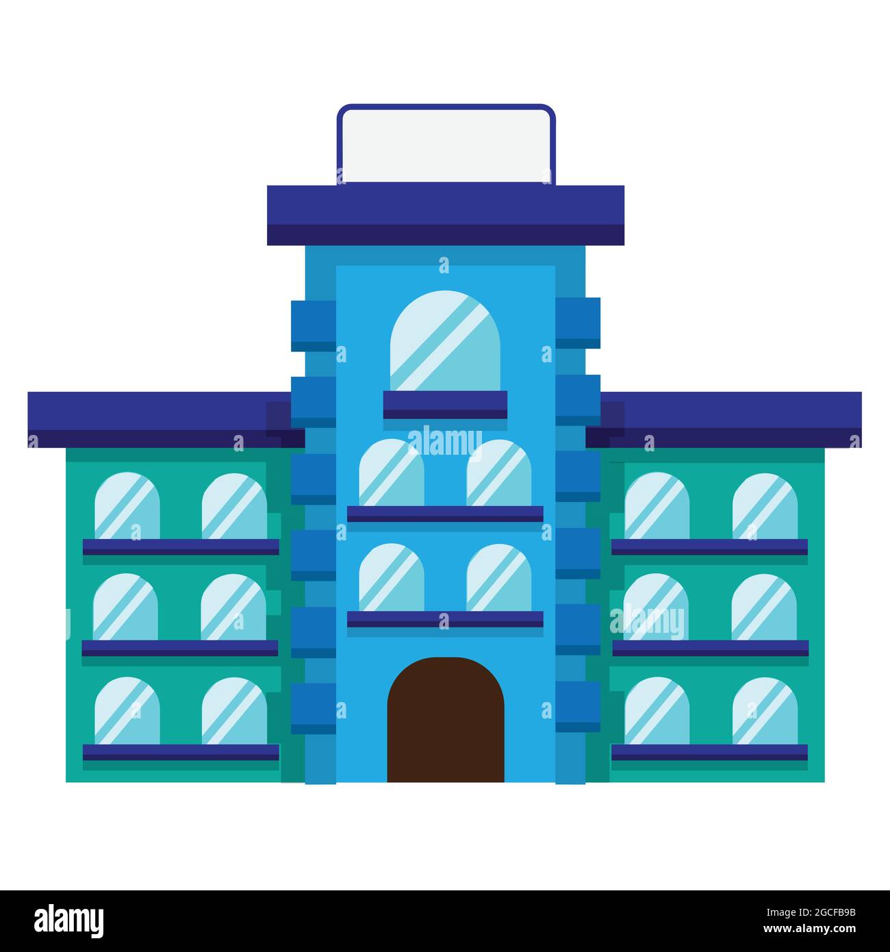 Edificio moderno dell'ospedale esterno. Edificio per l'istituzione medica e centro sanitario comunale. Illustrazione vettoriale di stile piatto. Illustrazione Vettoriale