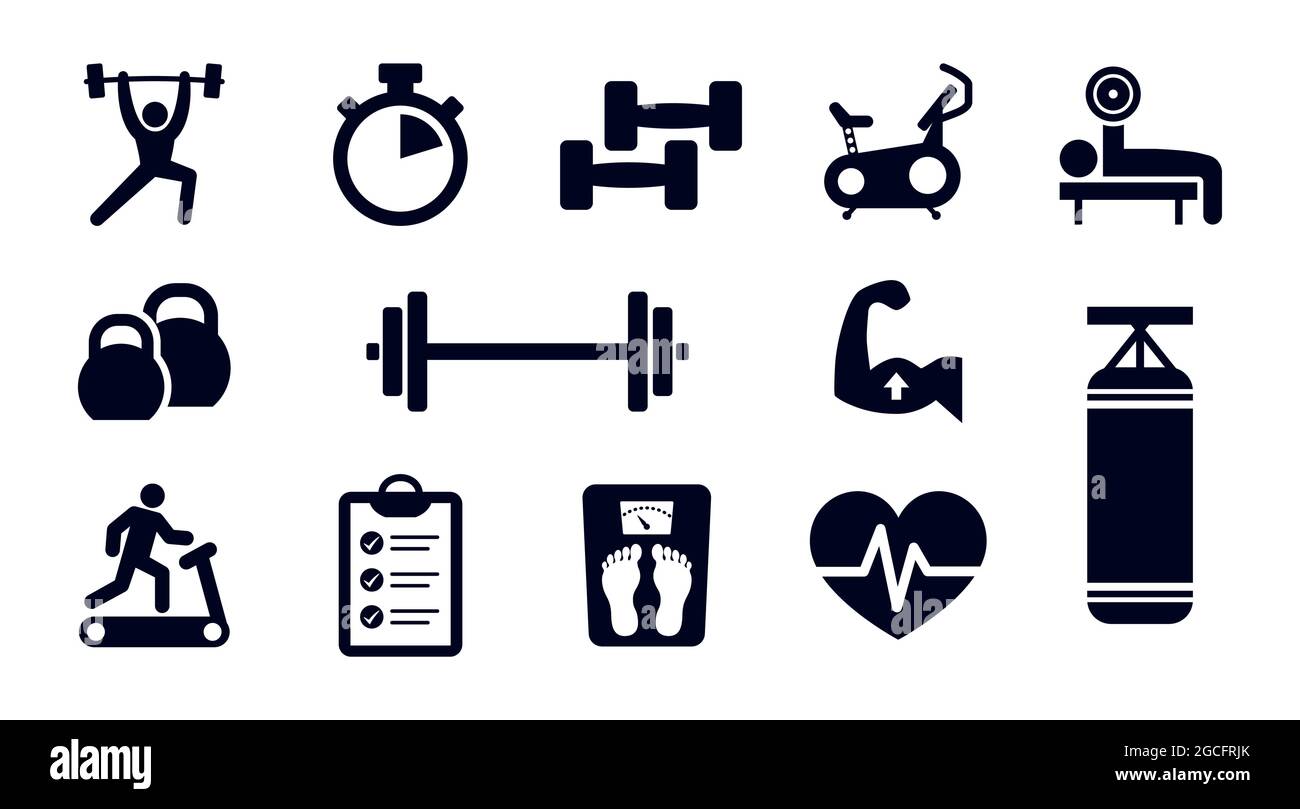Palestra sport allenamento e fitness set di simboli con tapis roulant dumbbell barbell pesi kettlebells piano di allenamento scala e hometrainer vettore illustrazione Illustrazione Vettoriale Palestra sport allenamento e fitness set di simboli con tapis roulant dumbbell barbell pesi kettlebells piano di allenamento scala e hometrainer vettore illustrazione Illustrazione Vettoriale