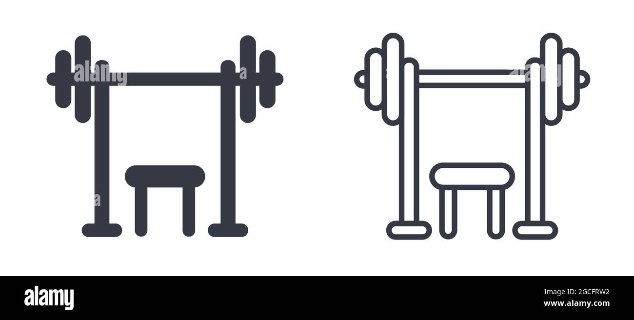 Simboli di allenamento della palestra, pressa da banco con icone di illustrazione vettoriali a barbell Illustrazione Vettoriale Simboli di allenamento della palestra, pressa da banco con icone di illustrazione vettoriali a barbell Illustrazione Vettoriale