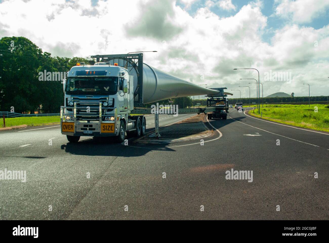 Turbine eoliche pale trasporto marchi Lane Dogleg Australia Foto Stock