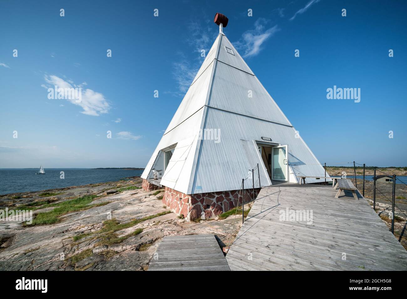 Un edificio espositivo all'isola di Kobba Klintar, Ahvenanmaa, Finlandia Foto Stock