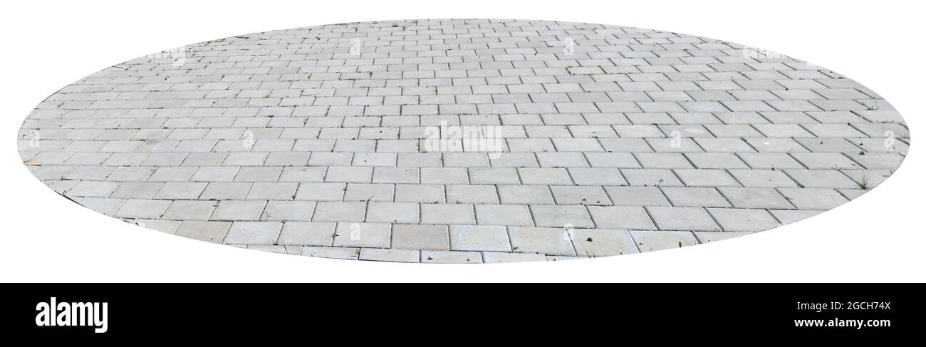 Tavola rotonda in piastrelle quadrate di cemento isolate Foto Stock