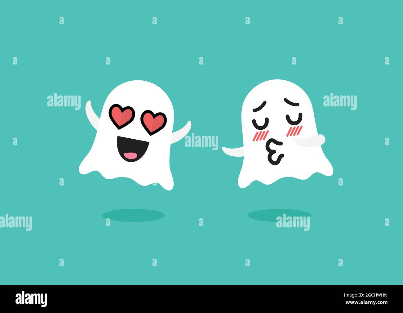 Coppia fantasmi emoji personaggio. Divertenti emoticon cartoni animati Illustrazione Vettoriale