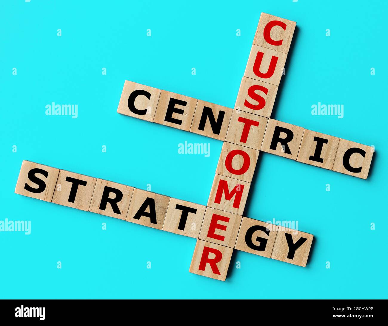 concetto crossword strategico incentrato sul cliente. strategia aziendale incentrata sul cliente Foto Stock