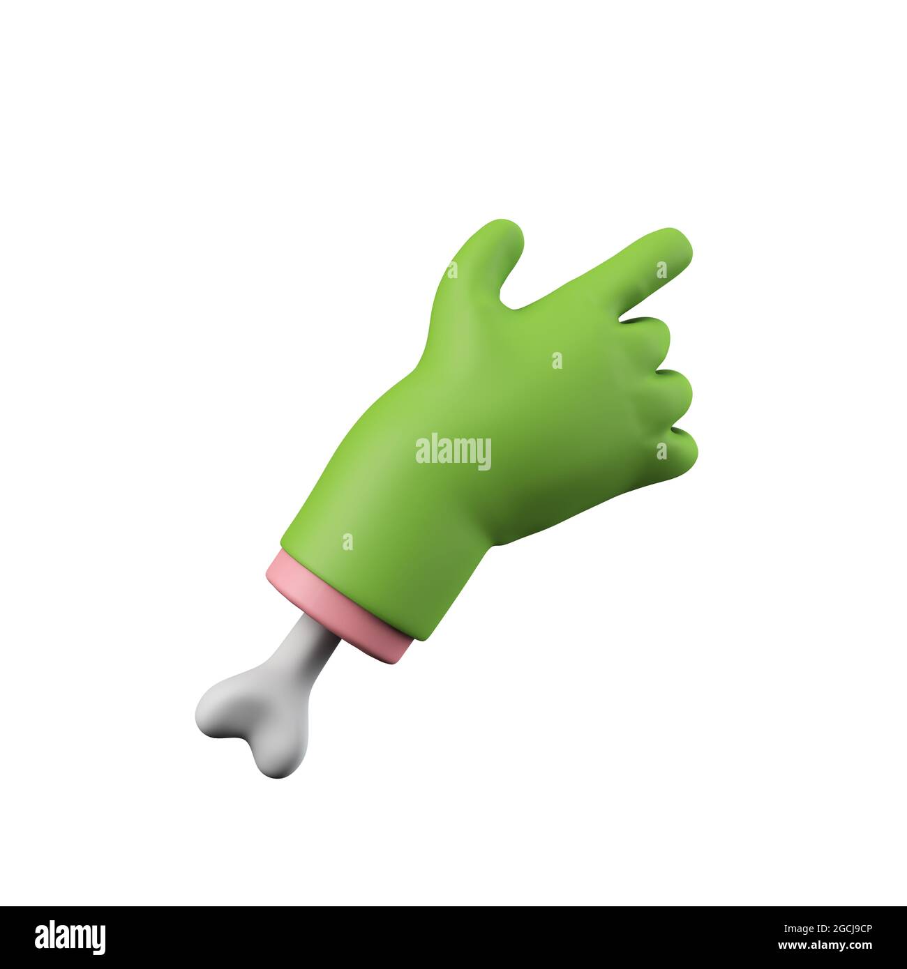 Cartoon creepy Halloween puntando mano mostro verde. Rendering 3D Foto Stock