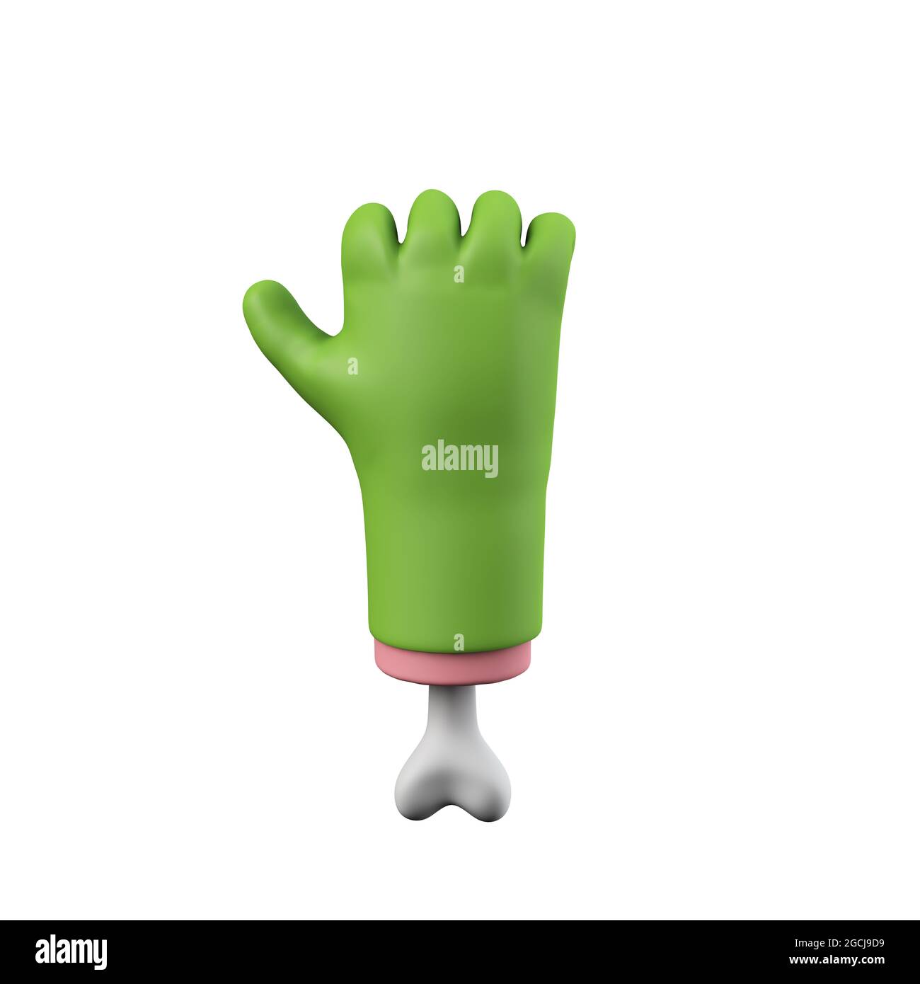 Cartoon creepy halloween verde pollici su mano mostro. Rendering 3D Foto Stock