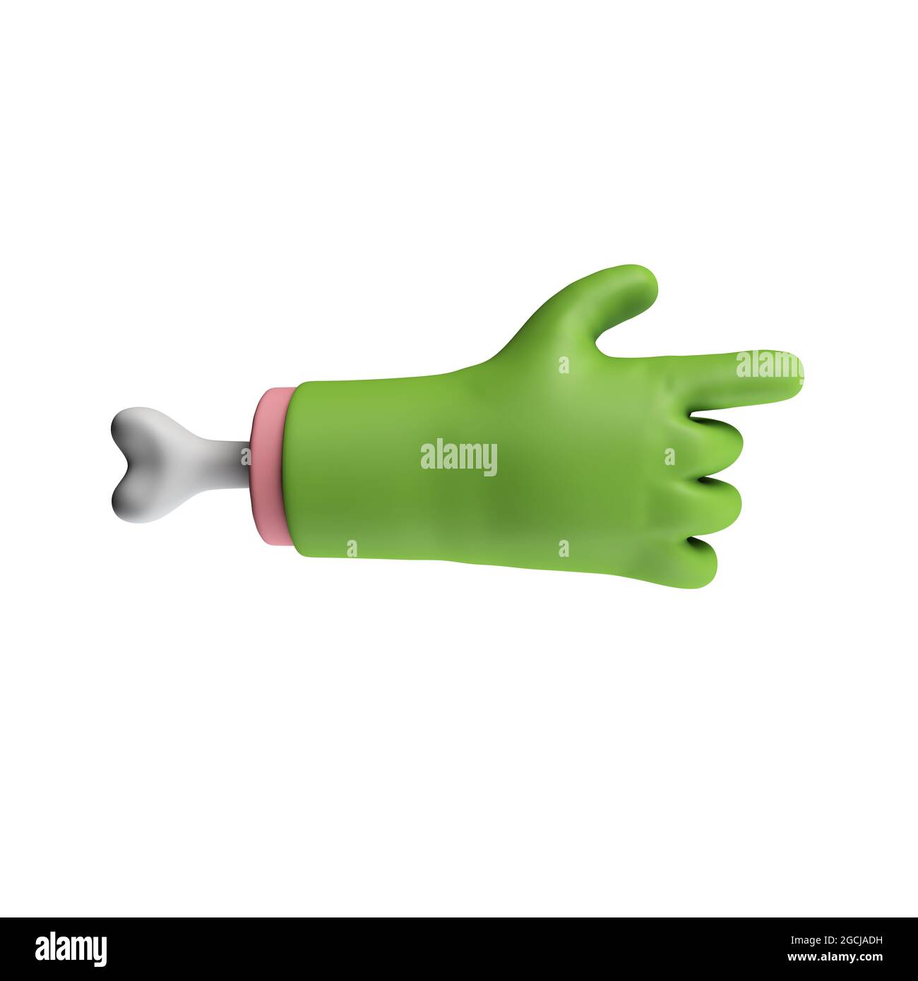 Cartoon creepy Halloween puntando mano mostro verde. Rendering 3D Foto Stock